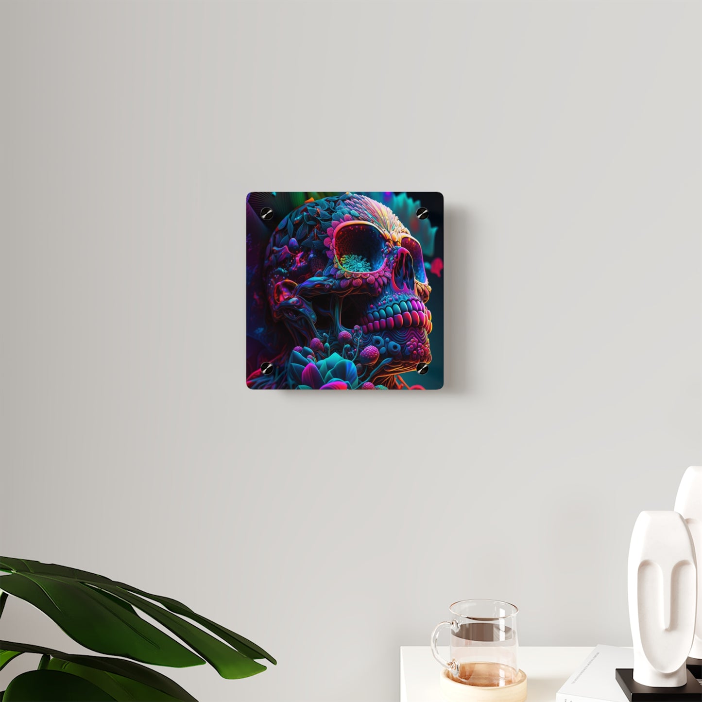 Acrylic Wall Art Panels Florescent Skull Death 3