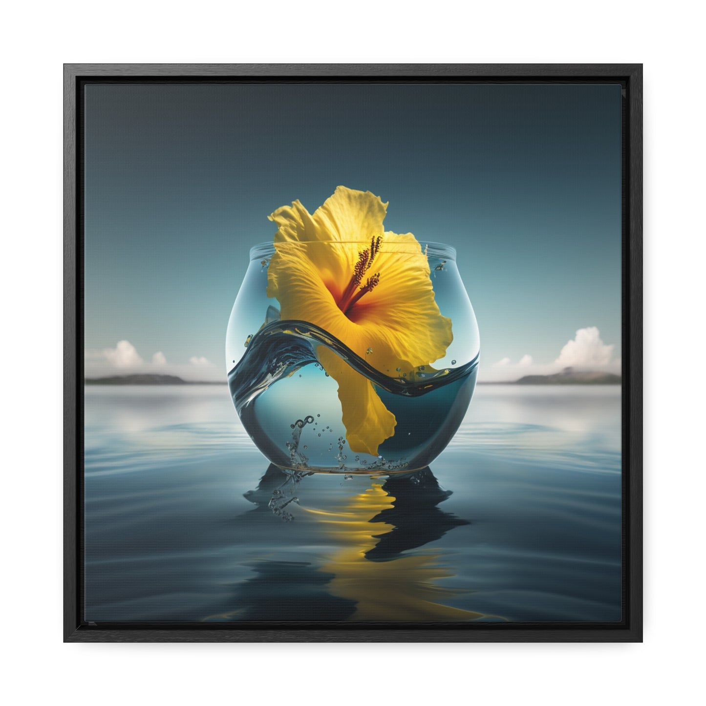 Gallery Canvas Wraps, Square Frame Yellow Hibiscus glass 4