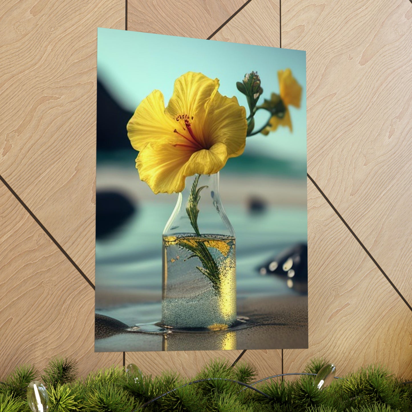 Premium Matte Vertical Posters Yellow Hibiscus glass 3