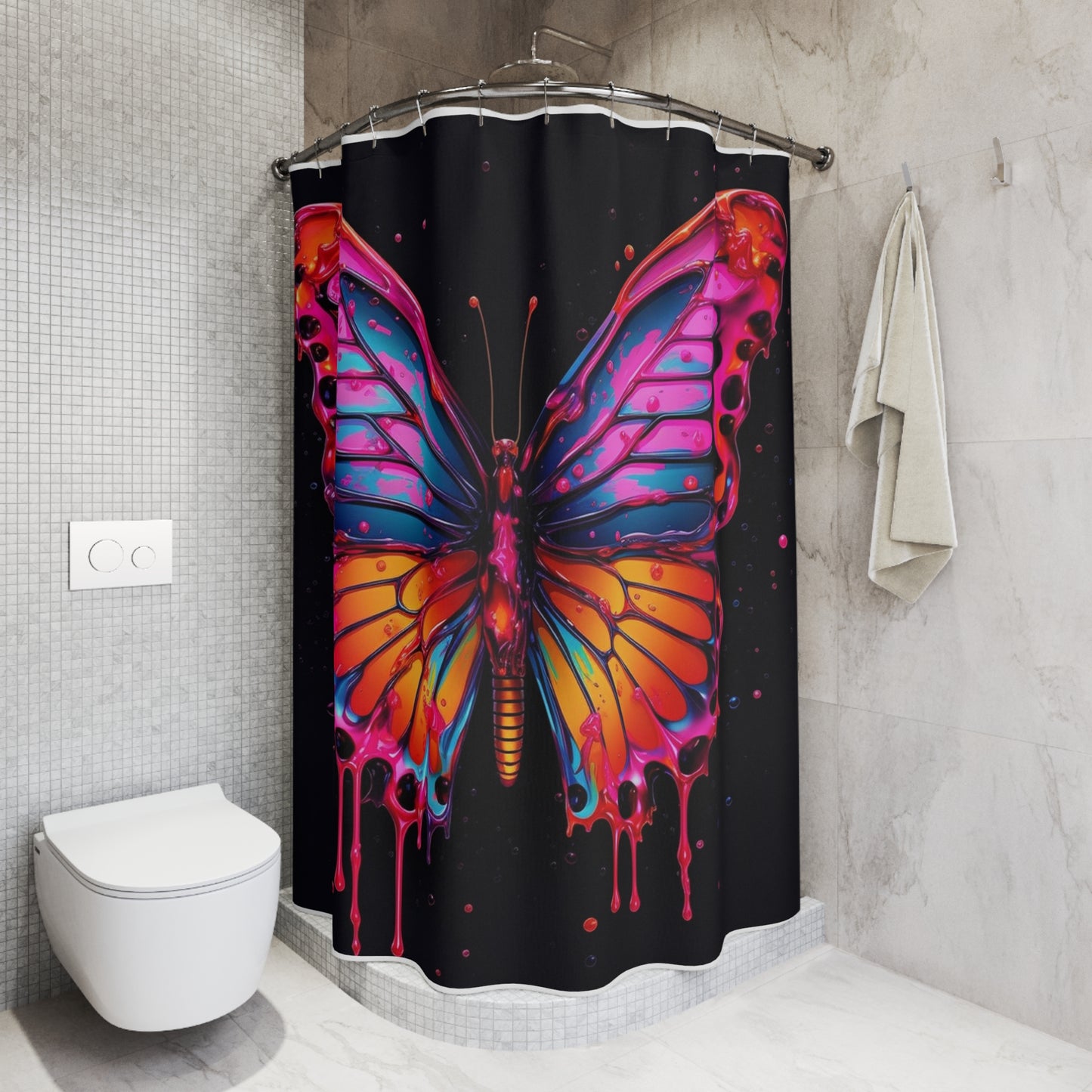 Polyester Shower Curtain Pink Butterfly Flair 1