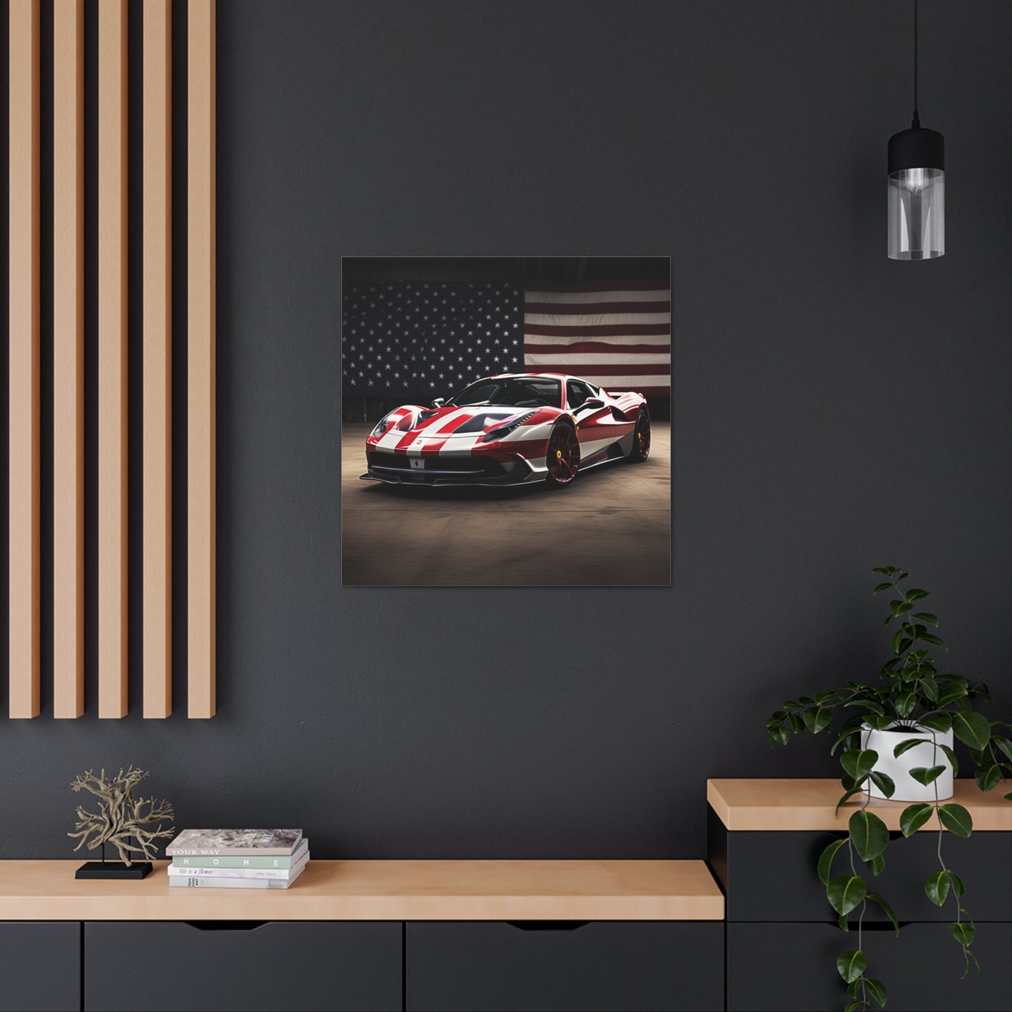 Canvas Gallery Wraps American Flag Background Ferrari 2