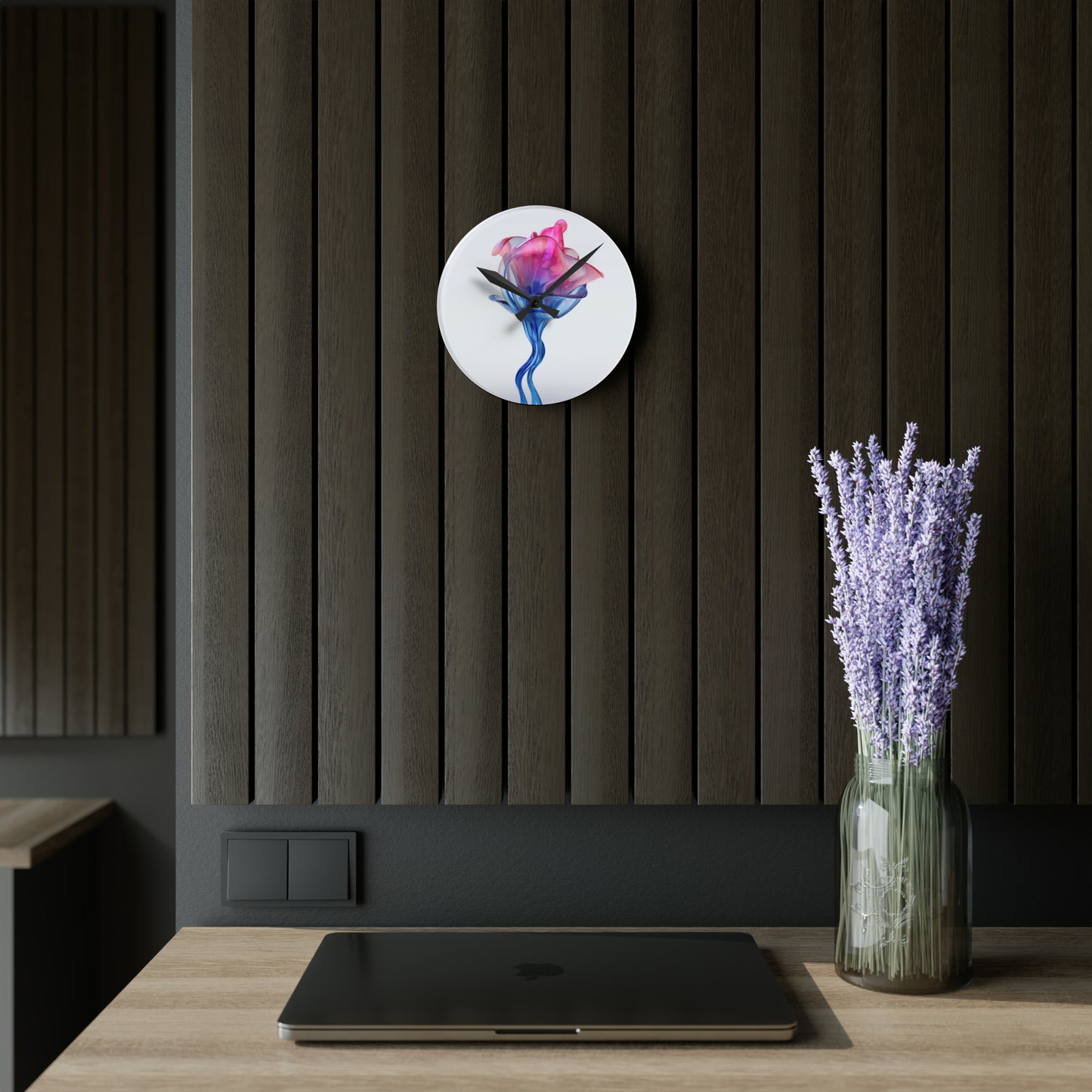 Acrylic Wall Clock Pink & Blue Tulip Rose 4