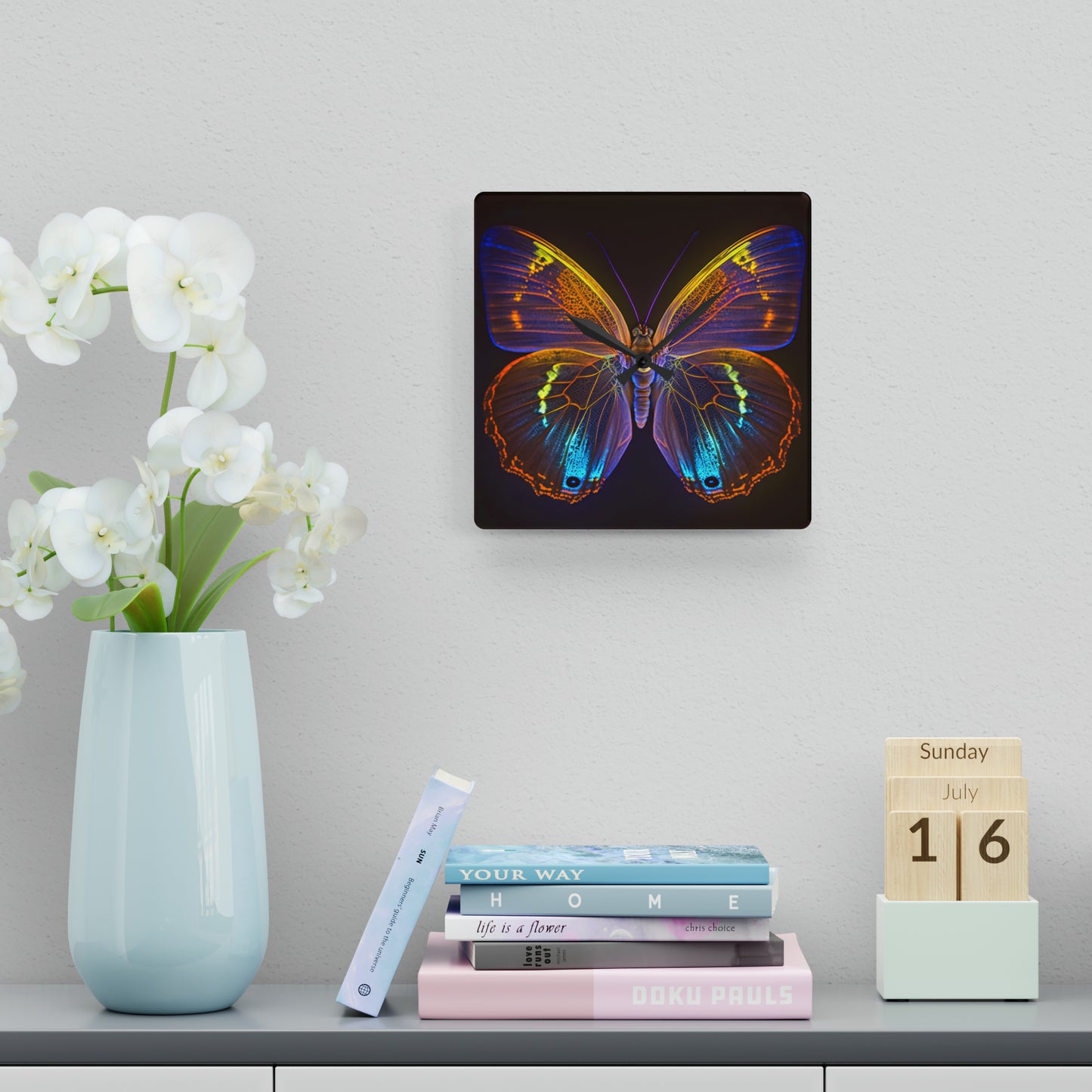 Acrylic Wall Clock Neon Butterfly Flair 2