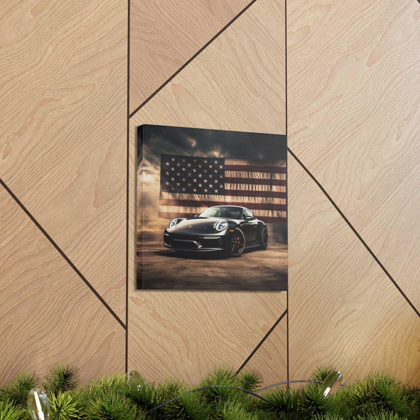 Canvas Gallery Wraps American Flag Background Porsche 4