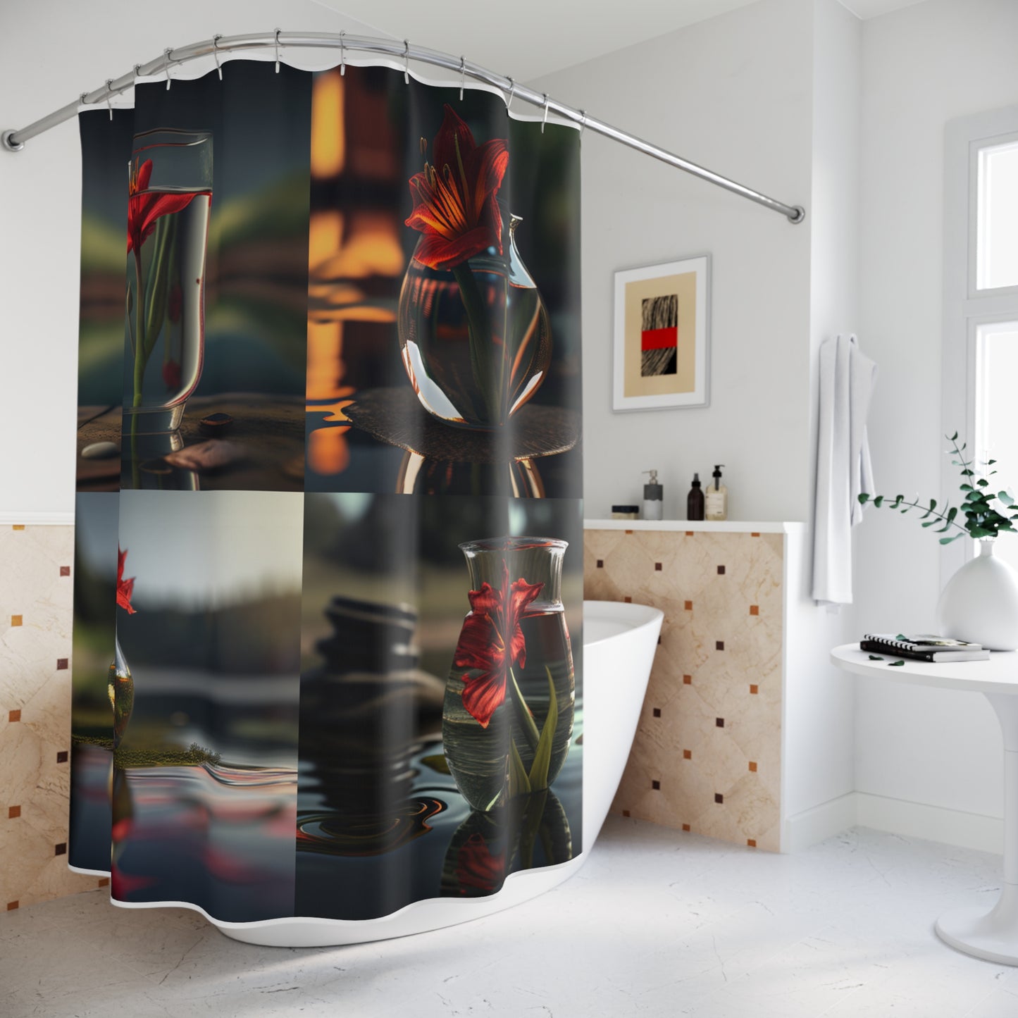 Polyester Shower Curtain Red Lily in a Glass vase 5