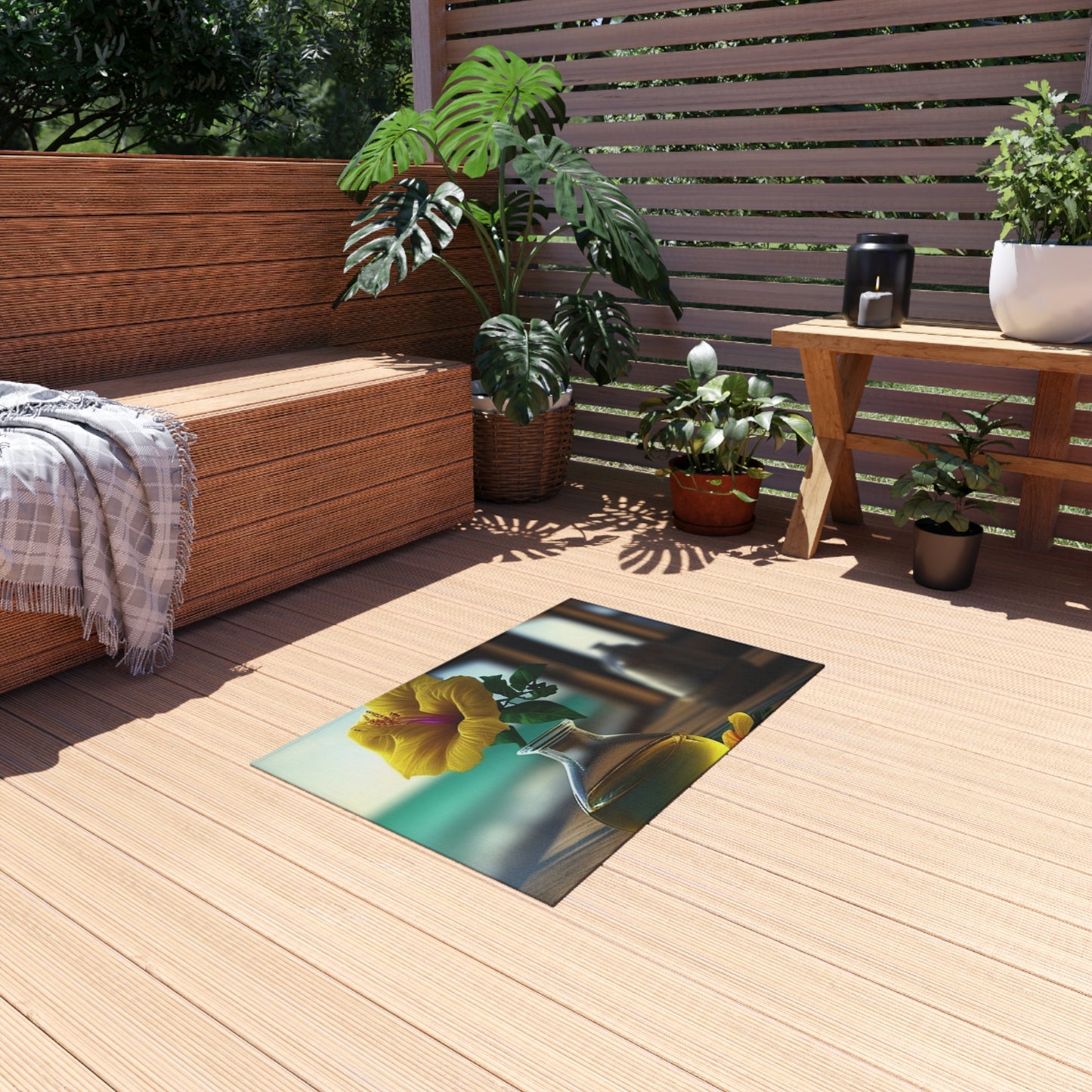 Outdoor Rug  Yellow Hibiscus Wood 1