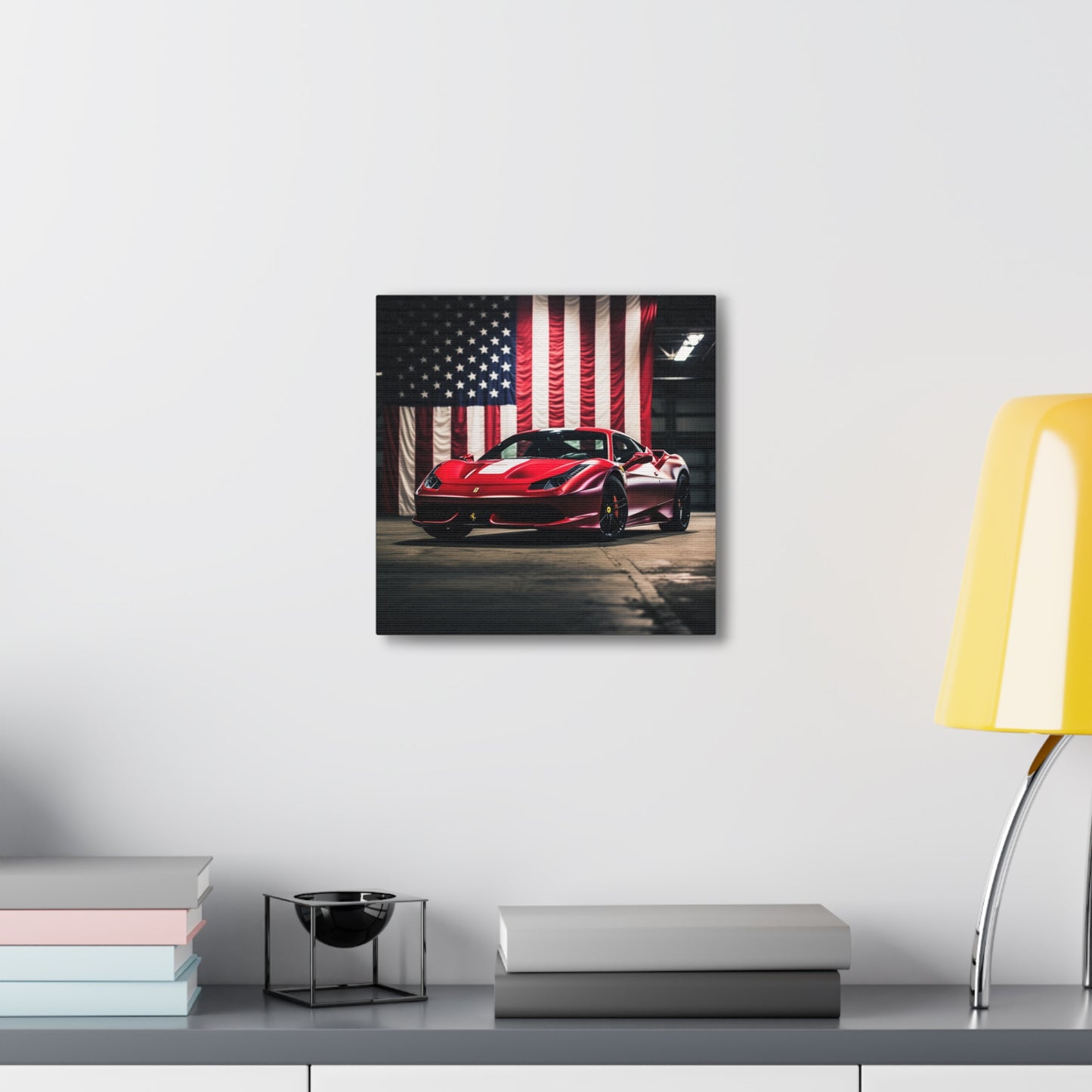 Canvas Gallery Wraps American Flag Background Ferrari 3