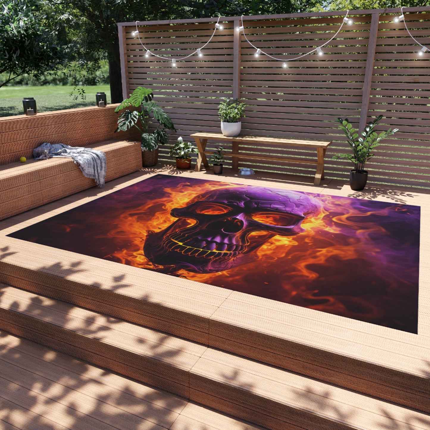 Outdoor Rug  Skull Flames 3