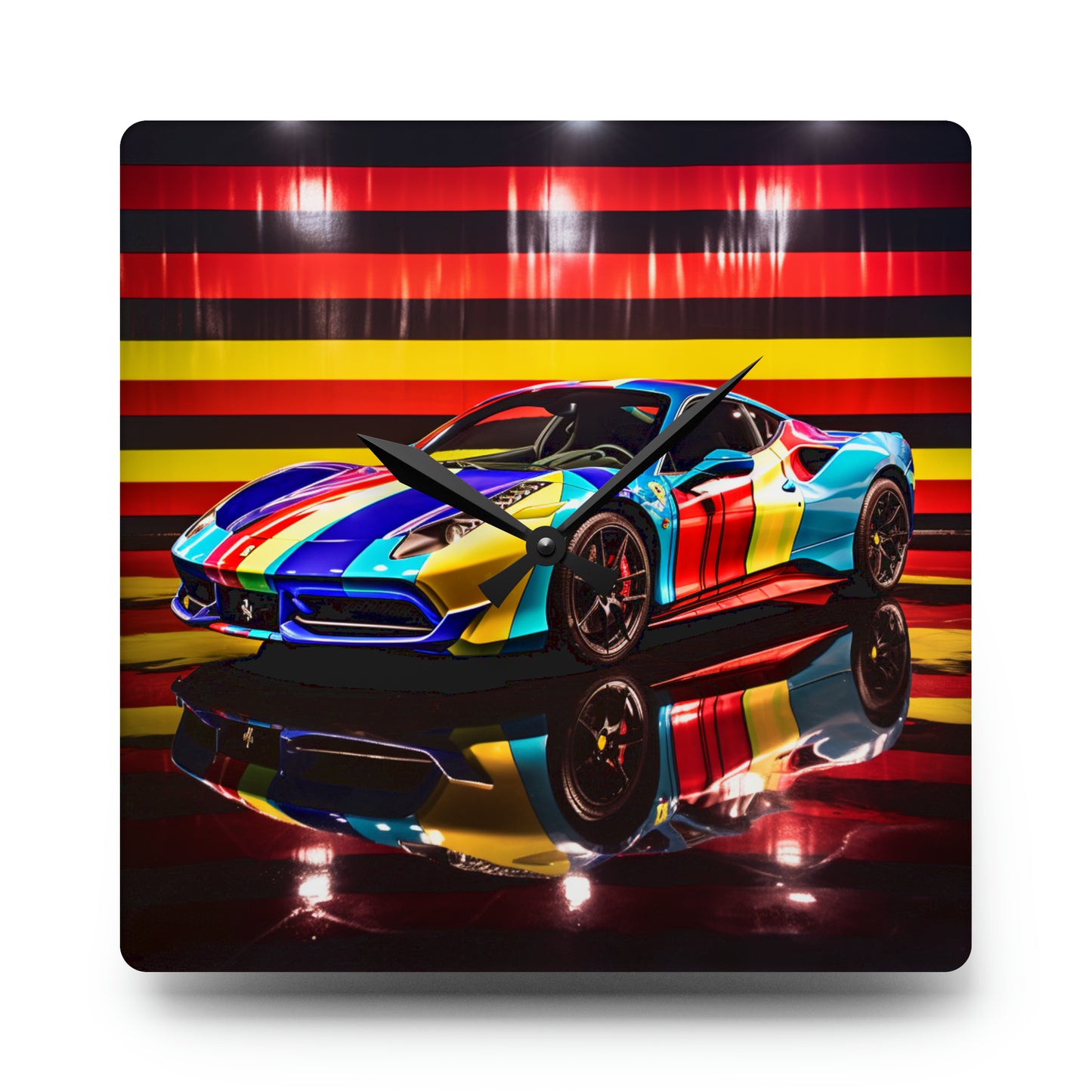 Acrylic Wall Clock Hyper Colorfull Ferrari 2