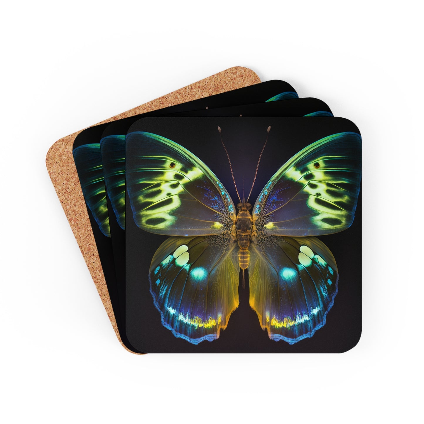 Corkwood Coaster Set Neon Hue Butterfly 1