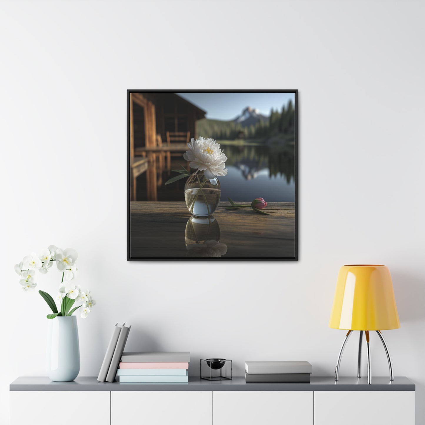 Gallery Canvas Wraps, Square Frame White Peony glass vase 4