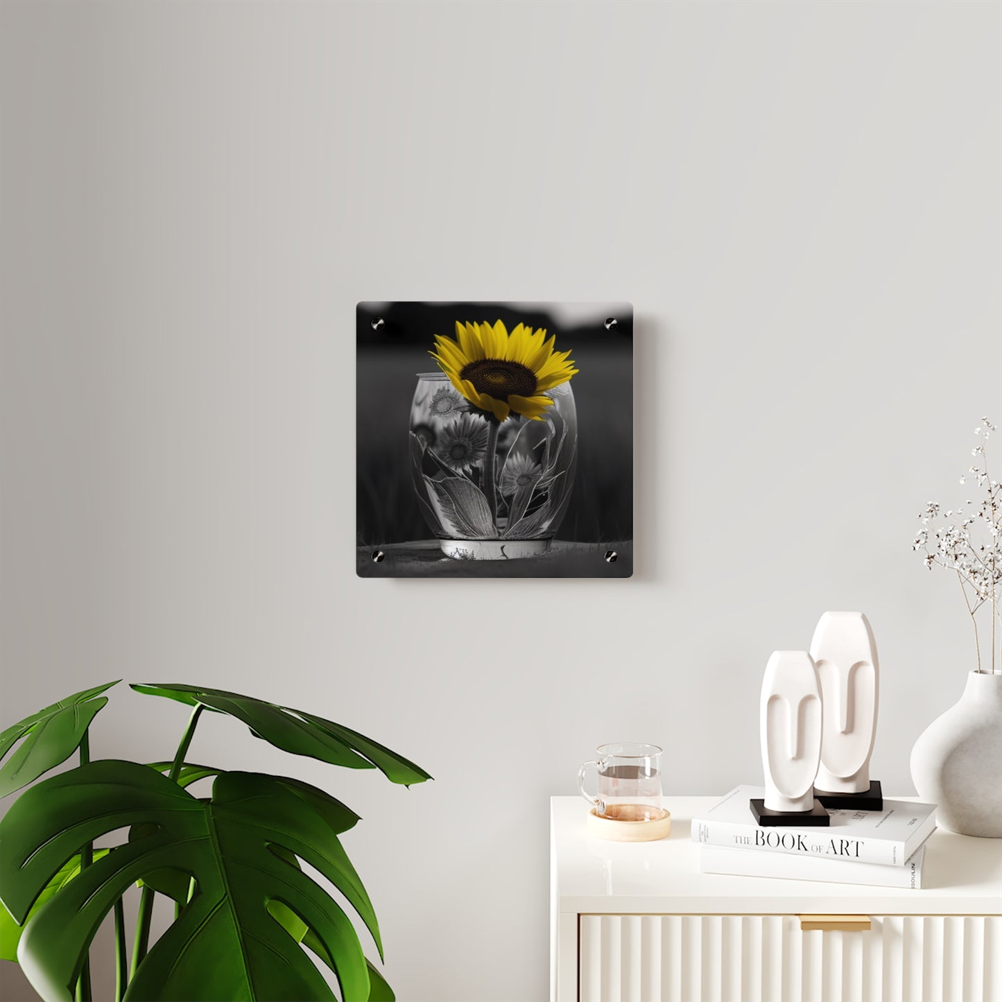 Acrylic Wall Art Panels Yellw Sunflower in a vase 1