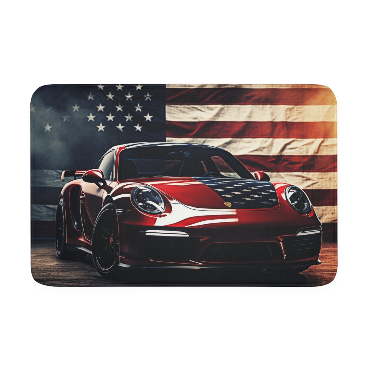 Memory Foam Bath Mat American Flag Background Porsche 2