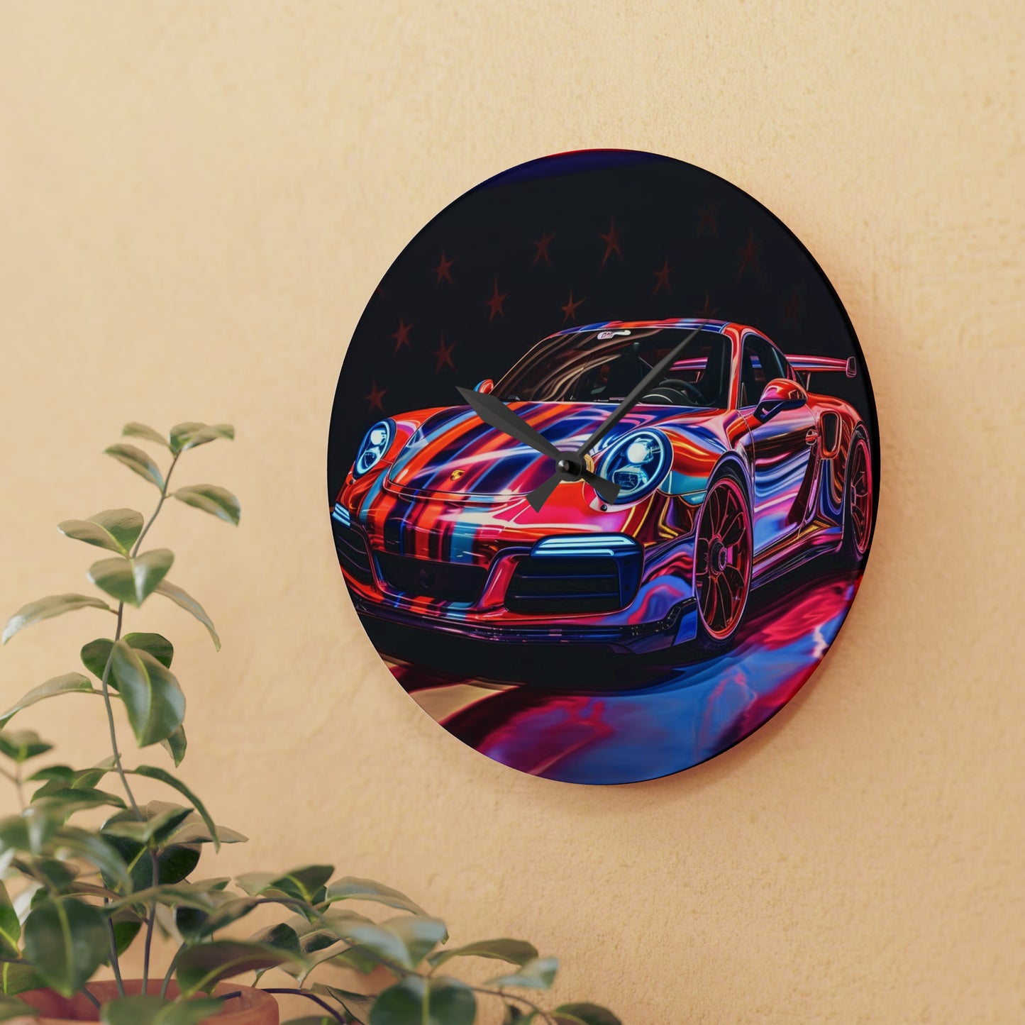 Acrylic Wall Clock American Flag Colored Porsche 3