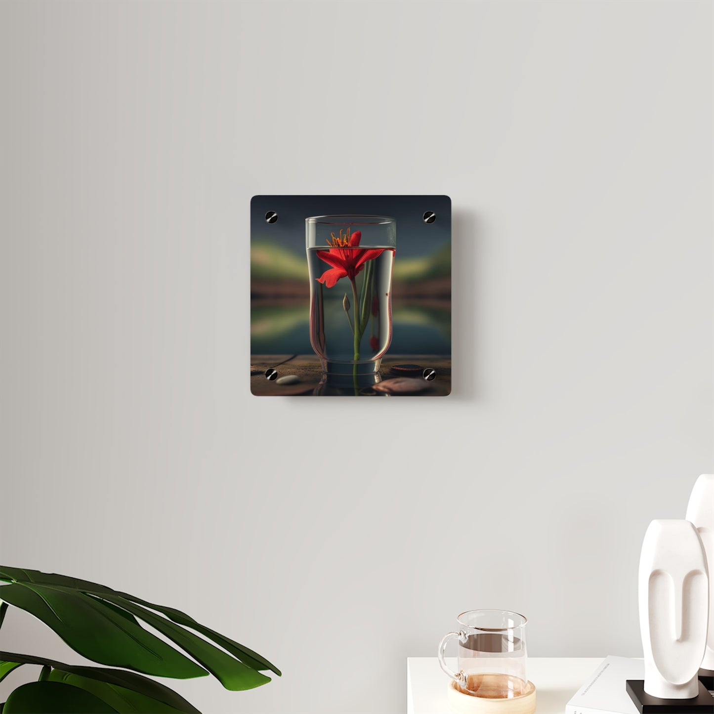 Acrylic Wall Art Panels Red Lily in a Glass vase 1