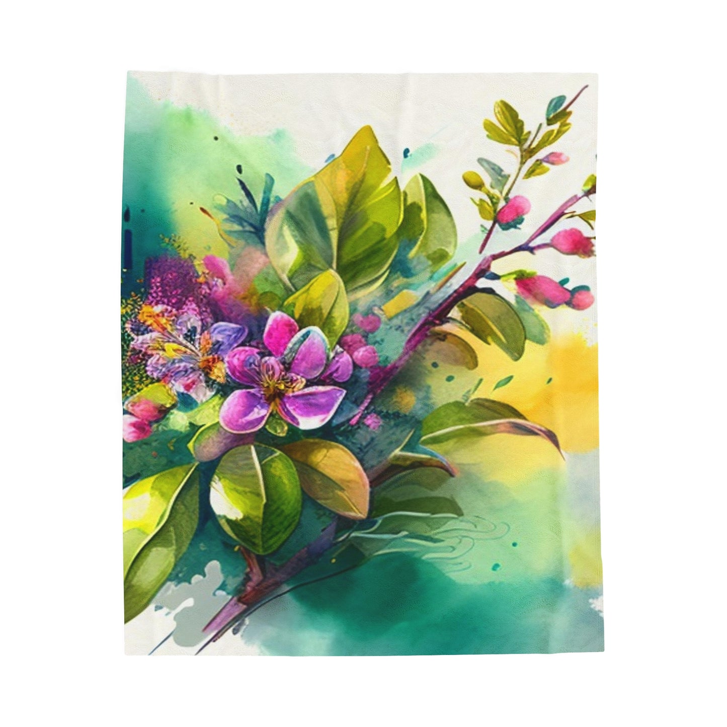 Velveteen Plush Blanket Mother Nature Bright Spring Colors Realistic Watercolor 1