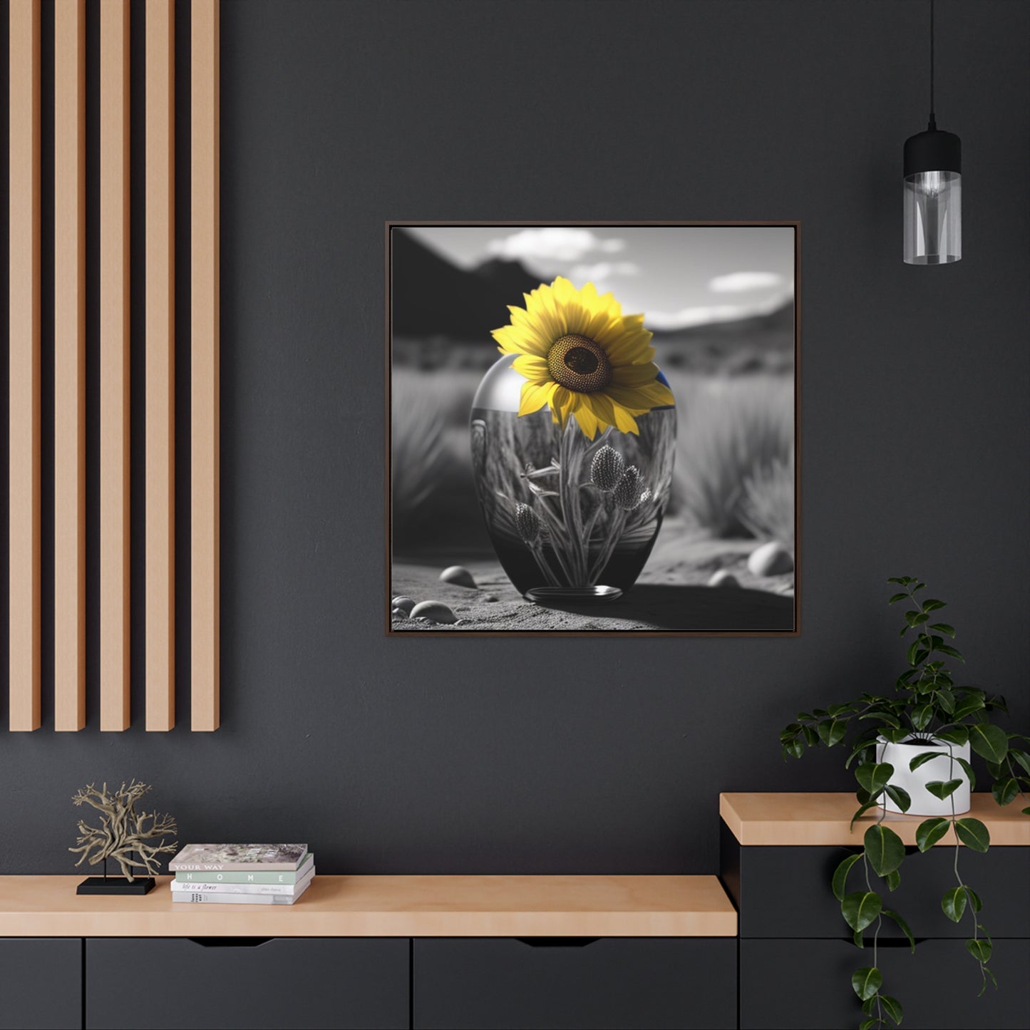 Gallery Canvas Wraps, Square Frame Yellw Sunflower in a vase 3