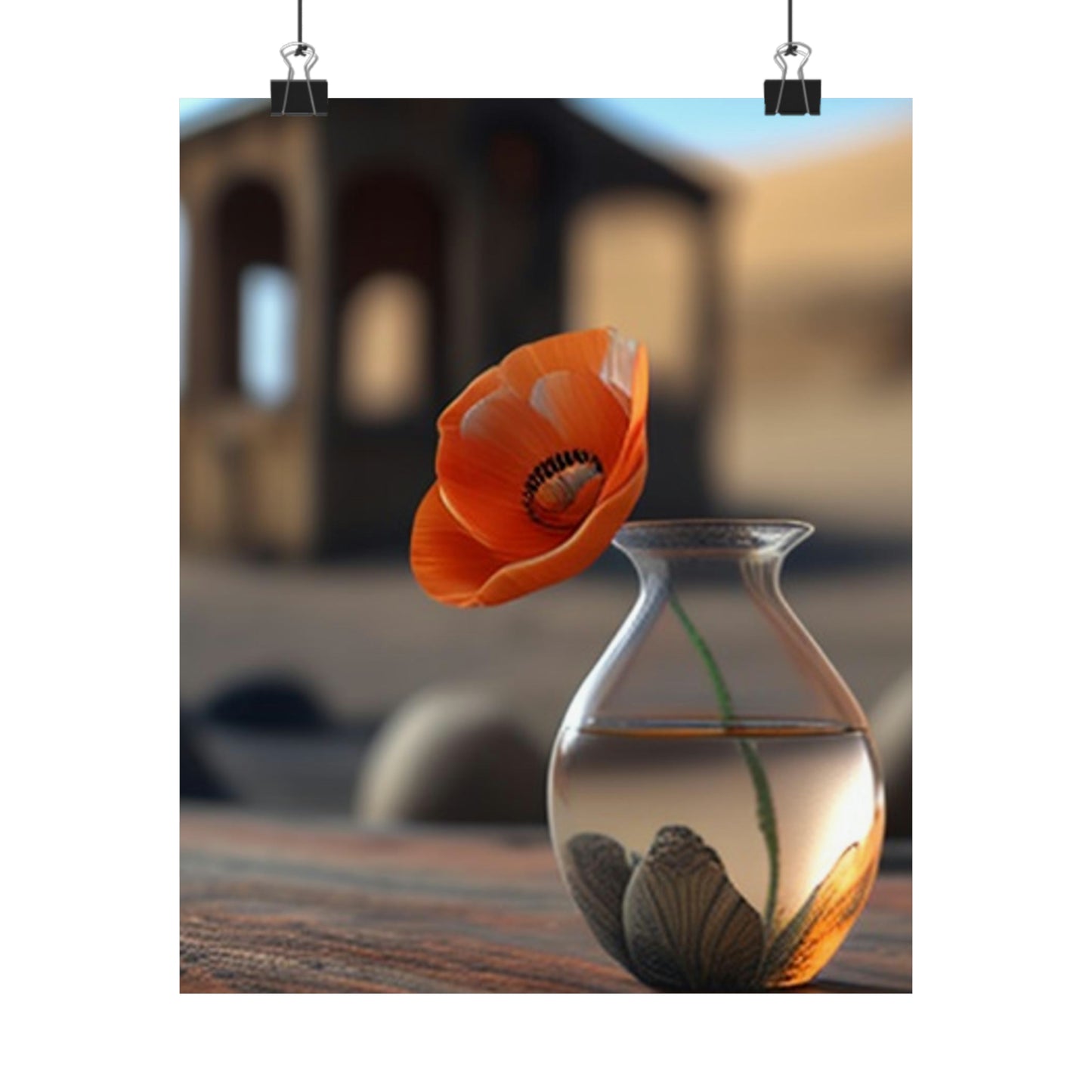 Premium Matte Vertical Posters Poppy in a Glass Vase 1