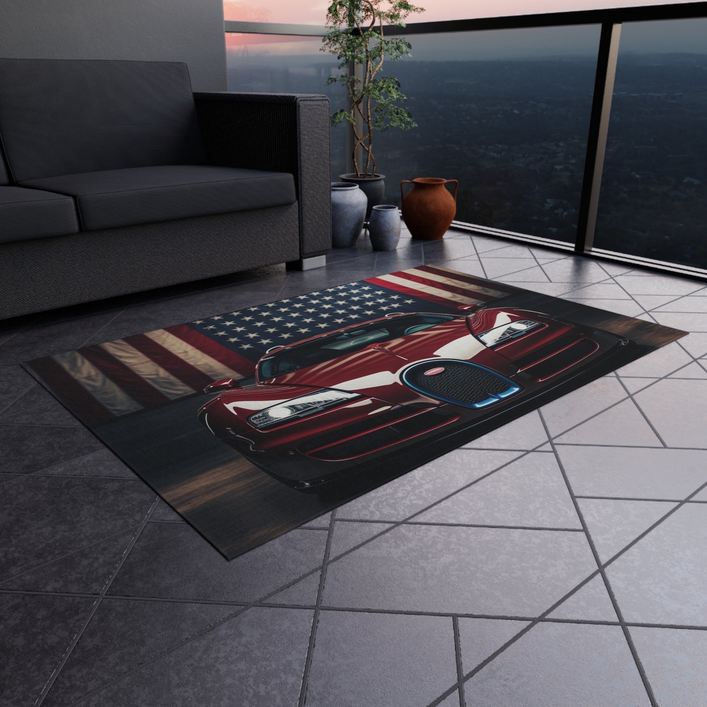 Outdoor Rug  American Flag Background Bugatti 1