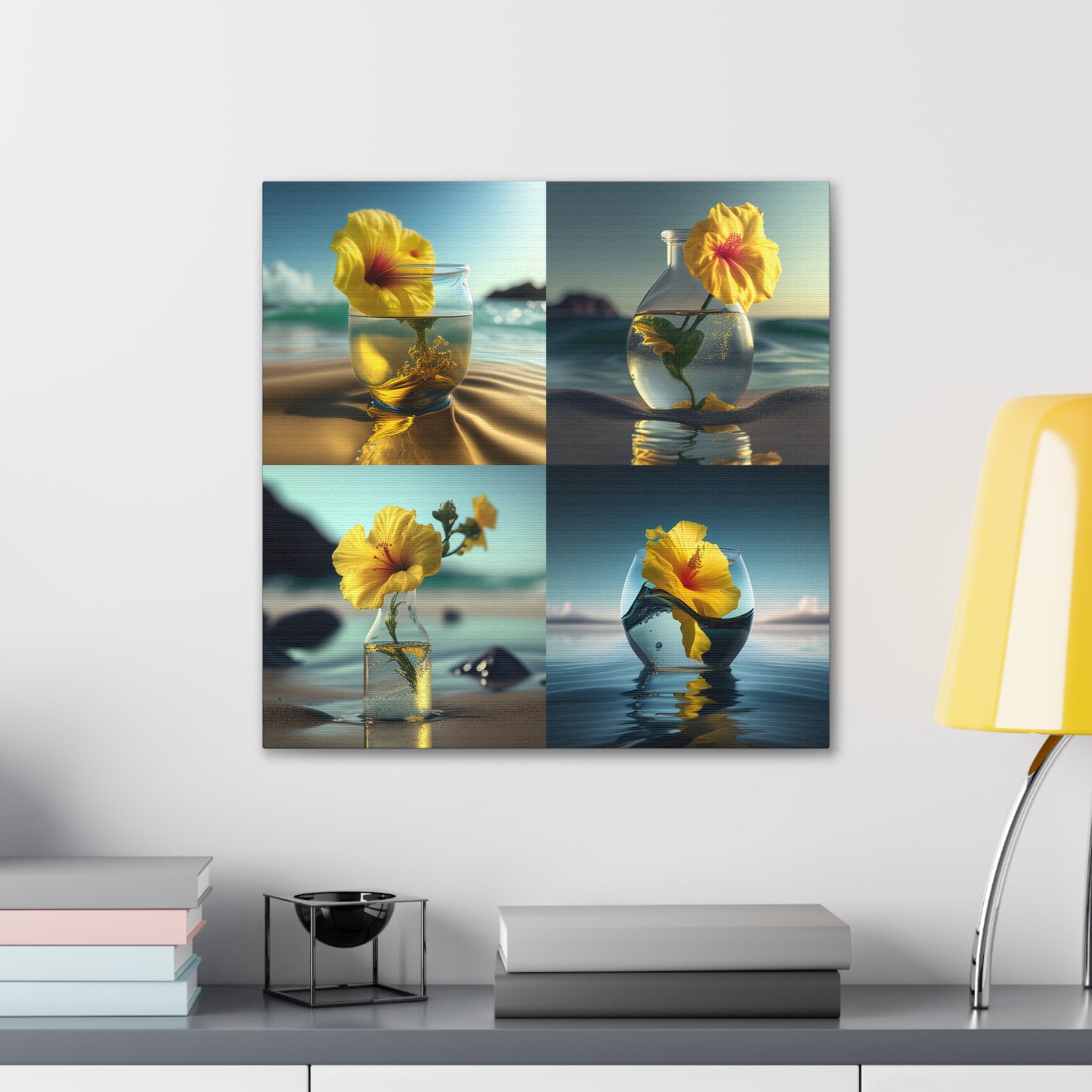 Canvas Gallery Wraps Yellow Hibiscus glass 5