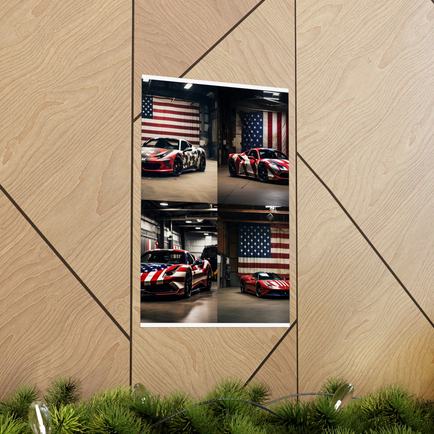 Premium Matte Vertical Posters American Flag Farrari 5