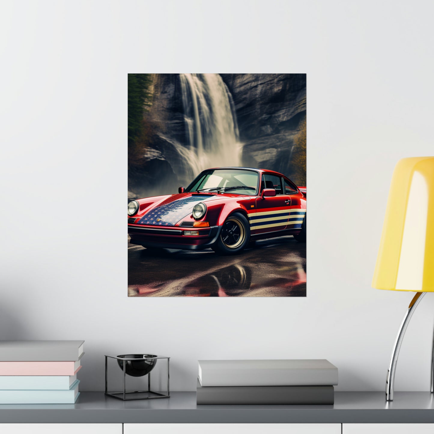 Premium Matte Vertical Posters American Flag Porsche Abstract 1