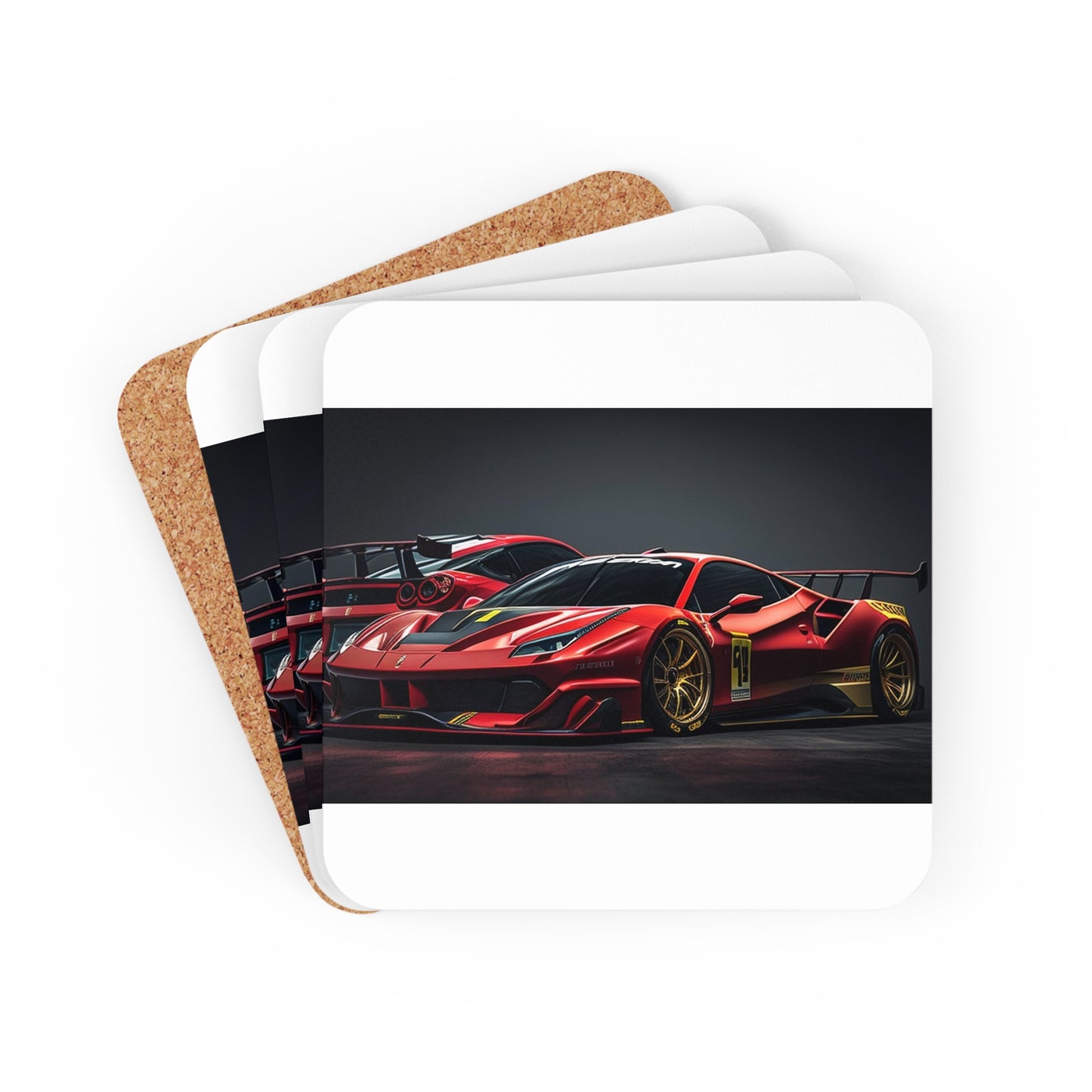 Corkwood Coaster Set Ferrari Red 3