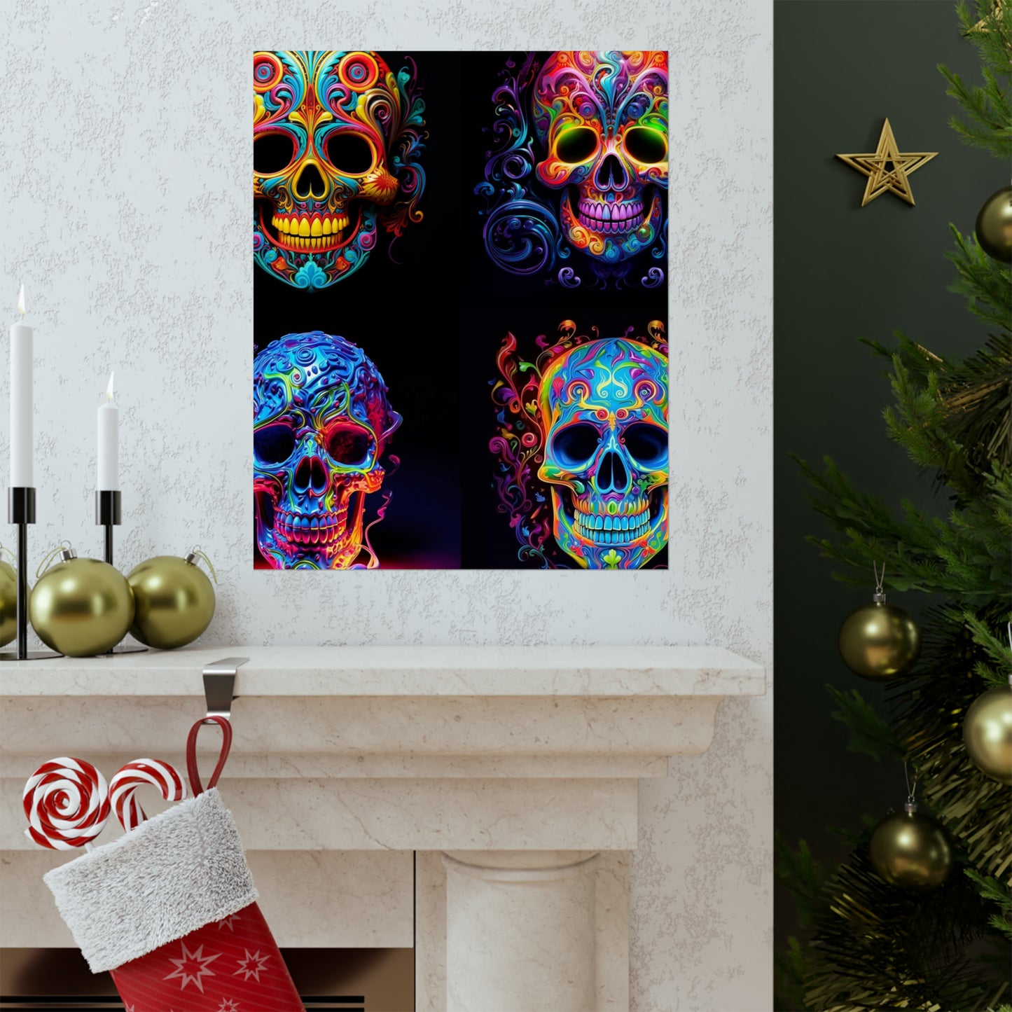 Premium Matte Vertical Posters Macro Skull Color 5