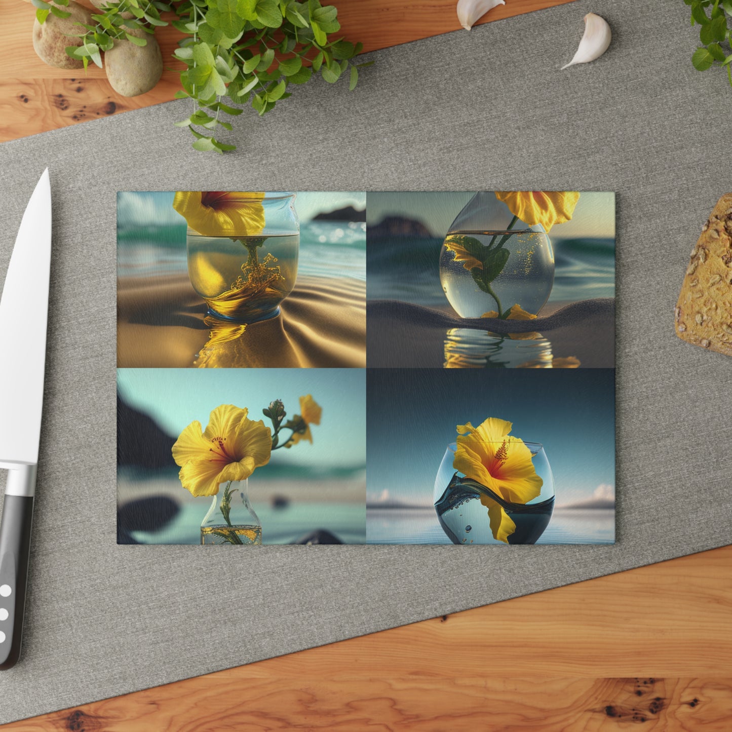 Glass Cutting Board Yellow Hibiscus glass 5