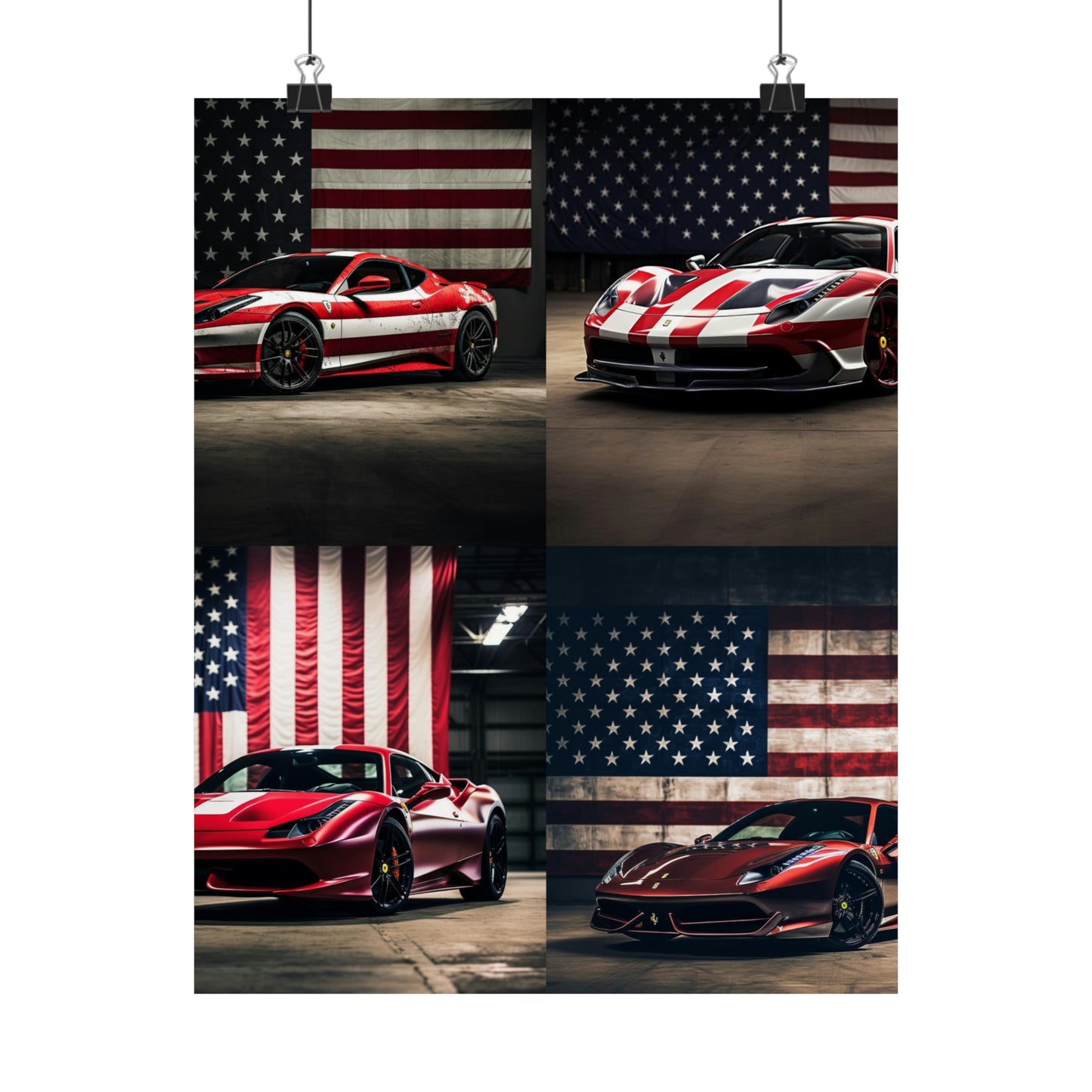 Premium Matte Vertical Posters American Flag Background Ferrari 5