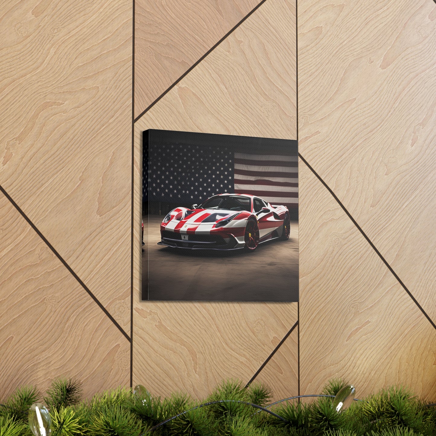 Canvas Gallery Wraps American Flag Background Ferrari 2