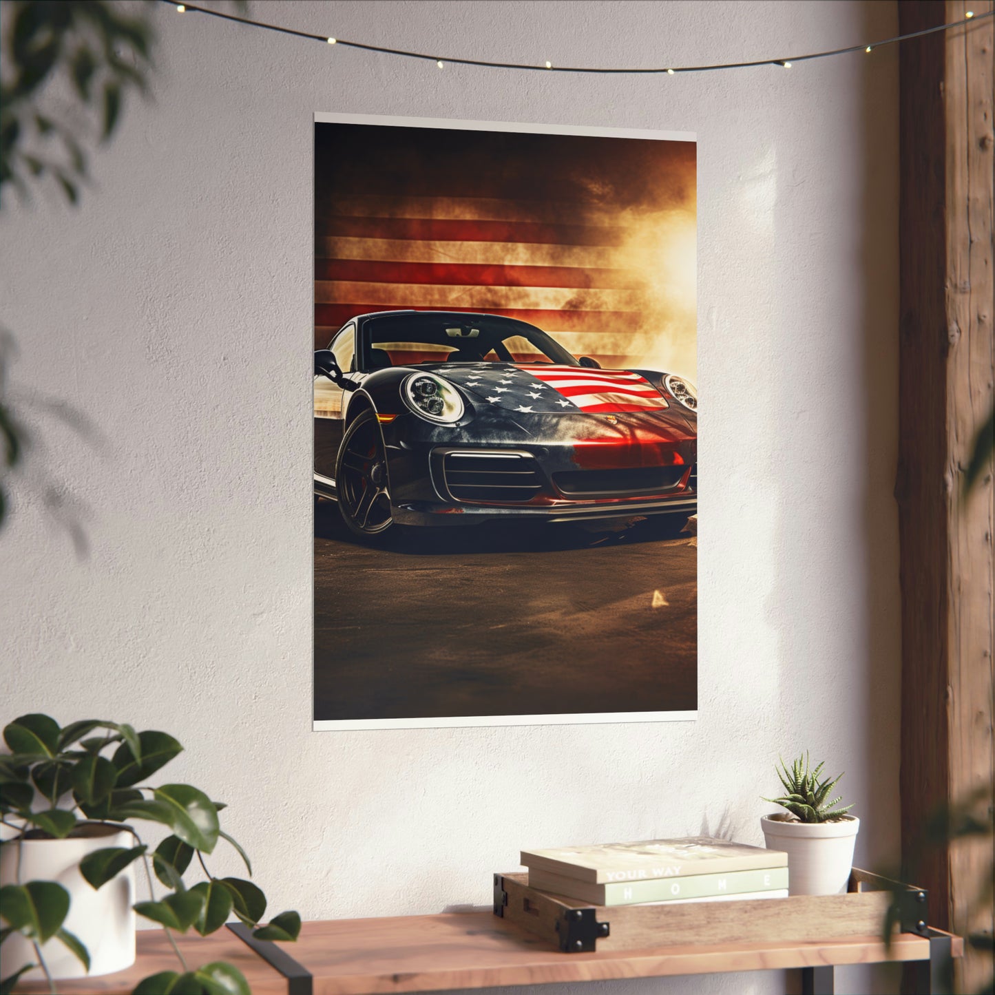 Premium Matte Vertical Posters Abstract American Flag Background Porsche 1