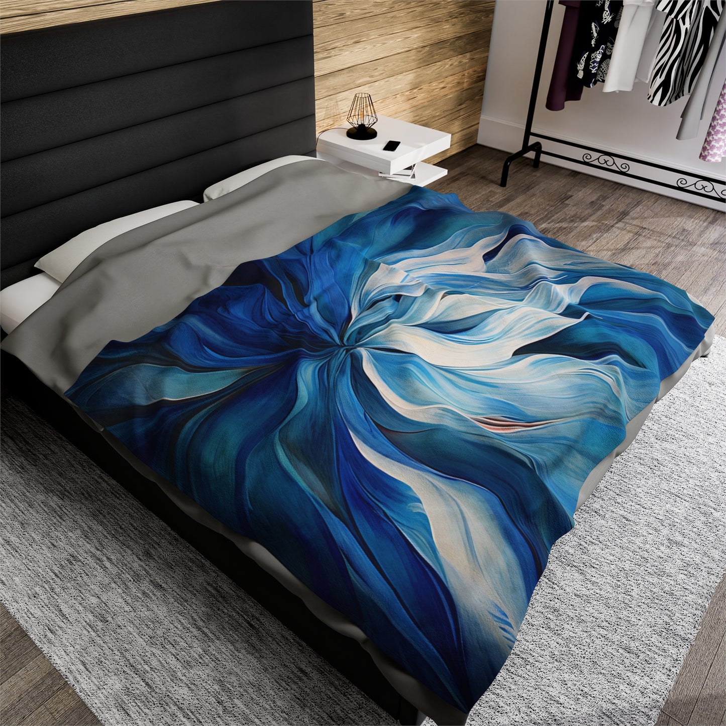 Velveteen Plush Blanket Blue Tluip Abstract 1