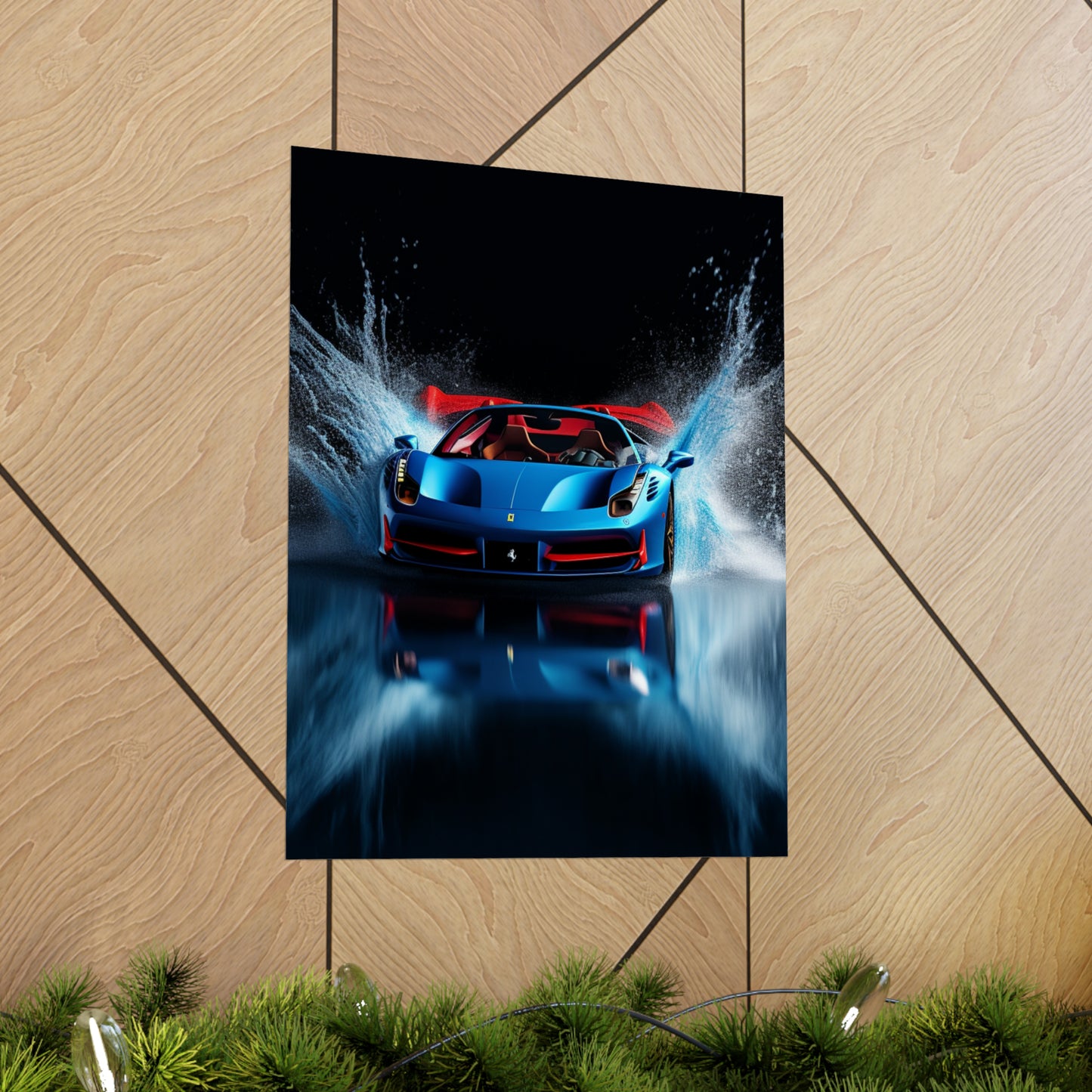 Premium Matte Vertical Posters Ferrari Water Splash 1