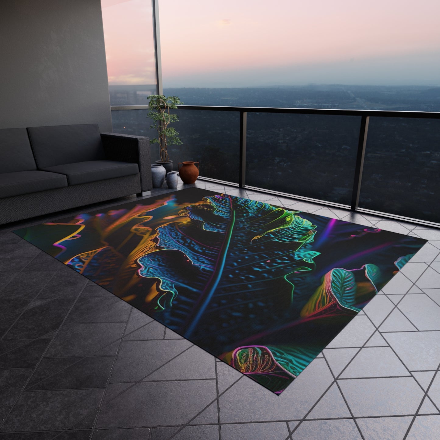 Outdoor Rug  Florescent Skull Death 4