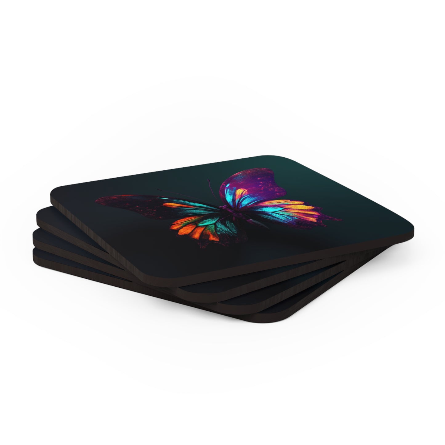 Corkwood Coaster Set Hyper Colorful Butterfly Macro 4