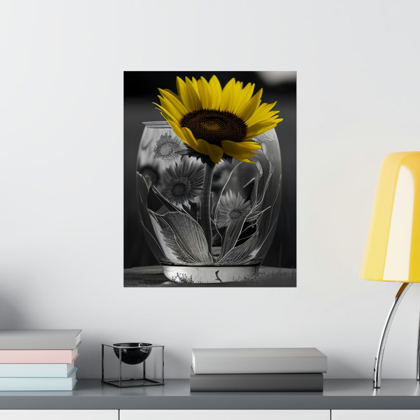 Premium Matte Vertical Posters Yellw Sunflower in a vase 1