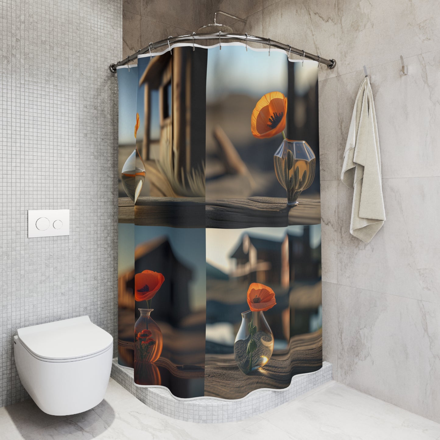 Polyester Shower Curtain Orange Poppy in a Vase 5