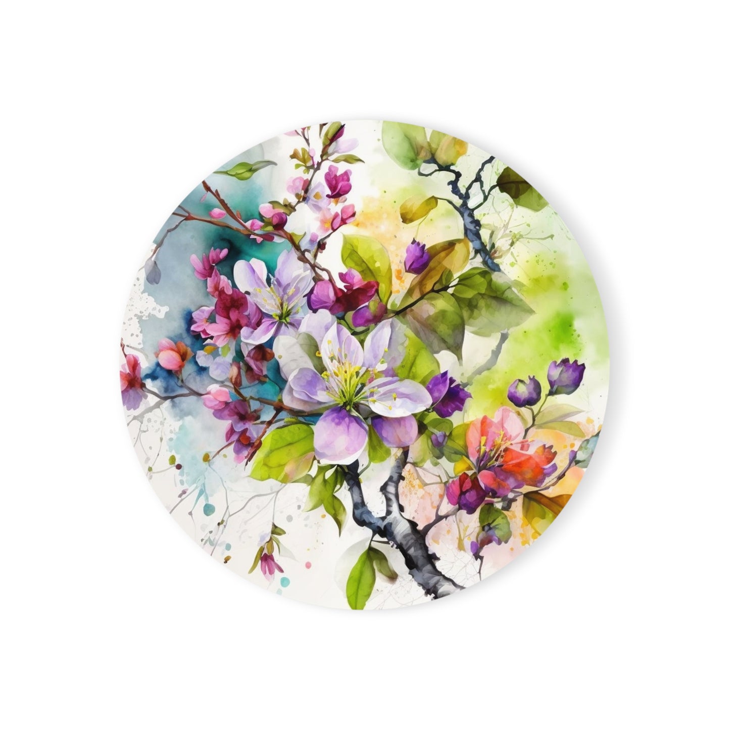 Cork Back Coaster Mother Nature Bright Spring Colors Realistic Watercolor 4