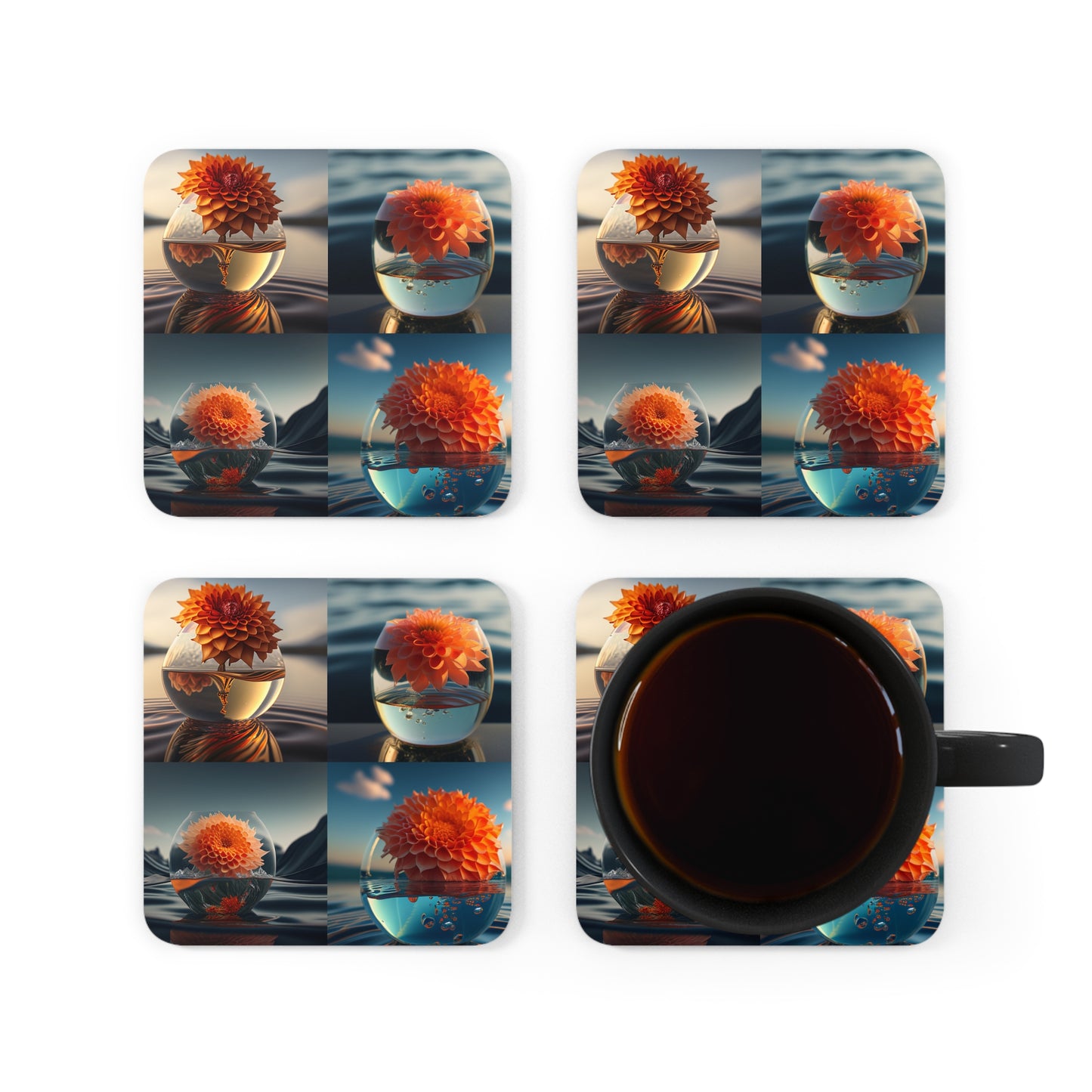 Corkwood Coaster Set Dahlia Orange 5