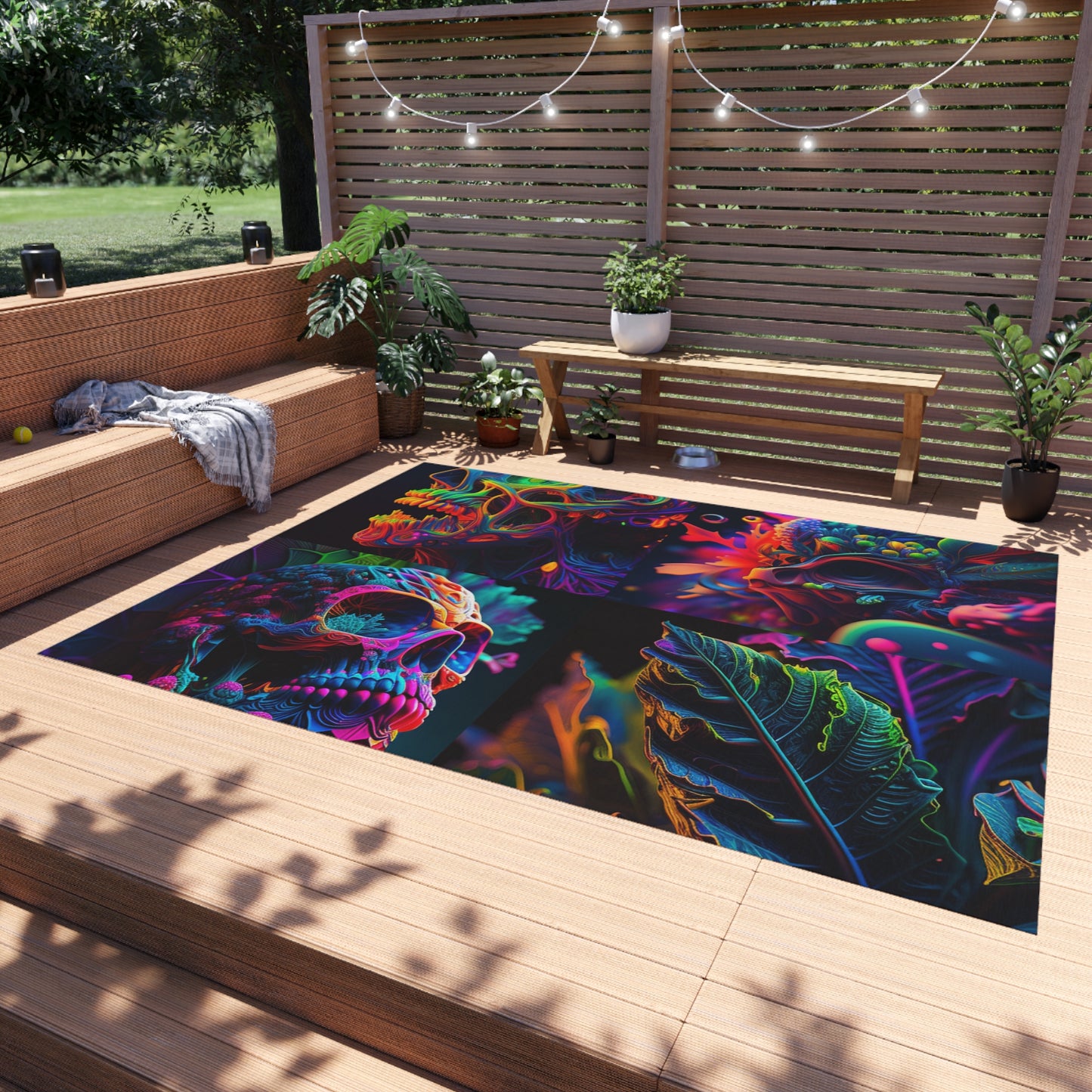Outdoor Rug  Florescent Skull Death 5
