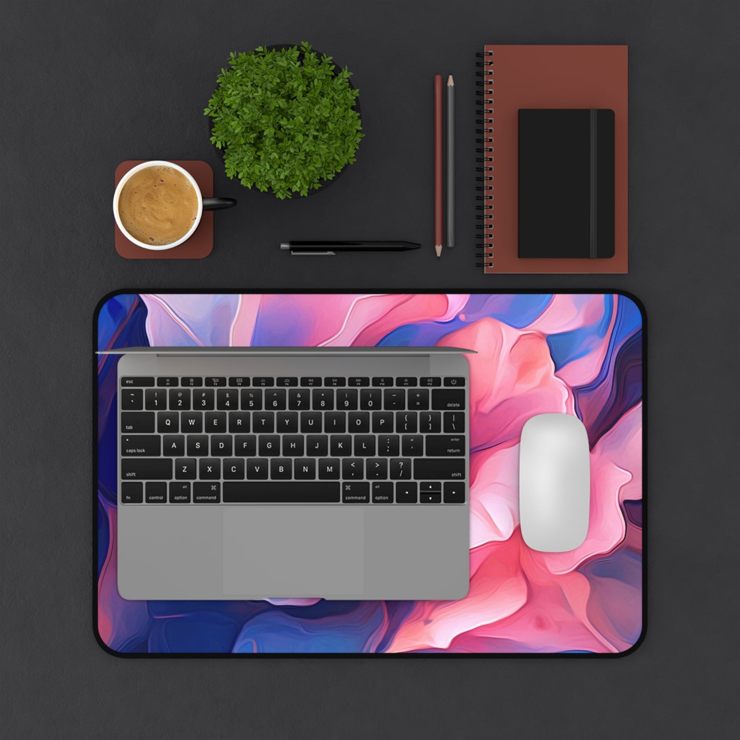 Desk Mat Pink & Blue Tulip Rose 1