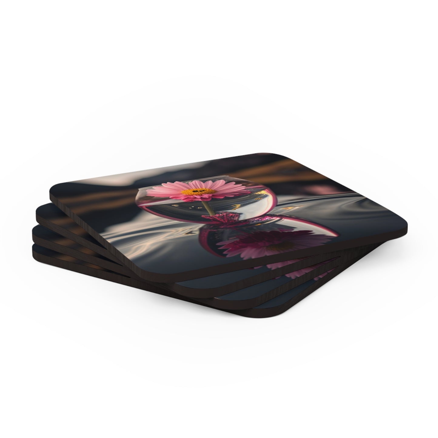 Corkwood Coaster Set Pink Daisy 1