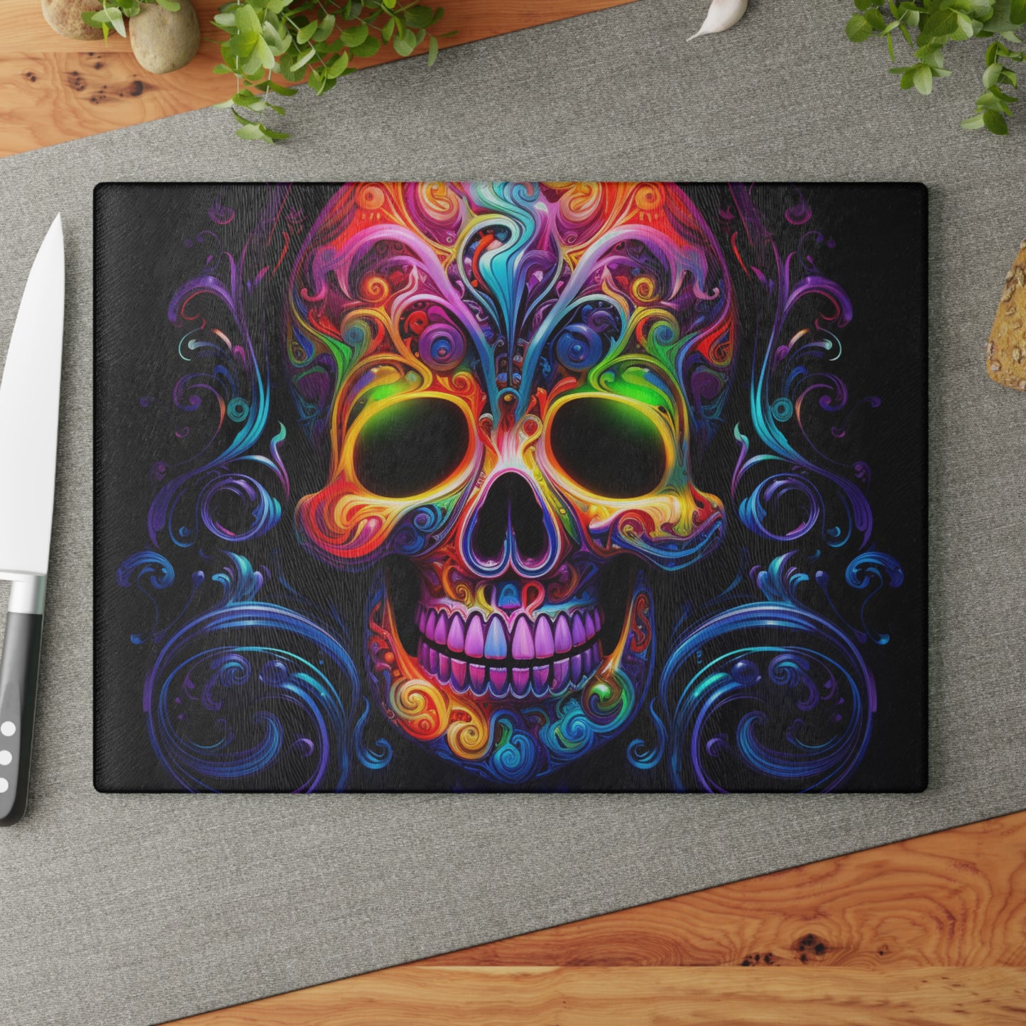 Glass Cutting Board Macro Skull Color 2