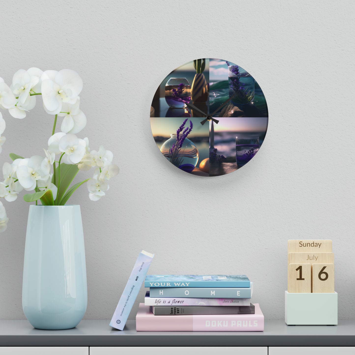 Acrylic Wall Clock Lavender in a vase 5