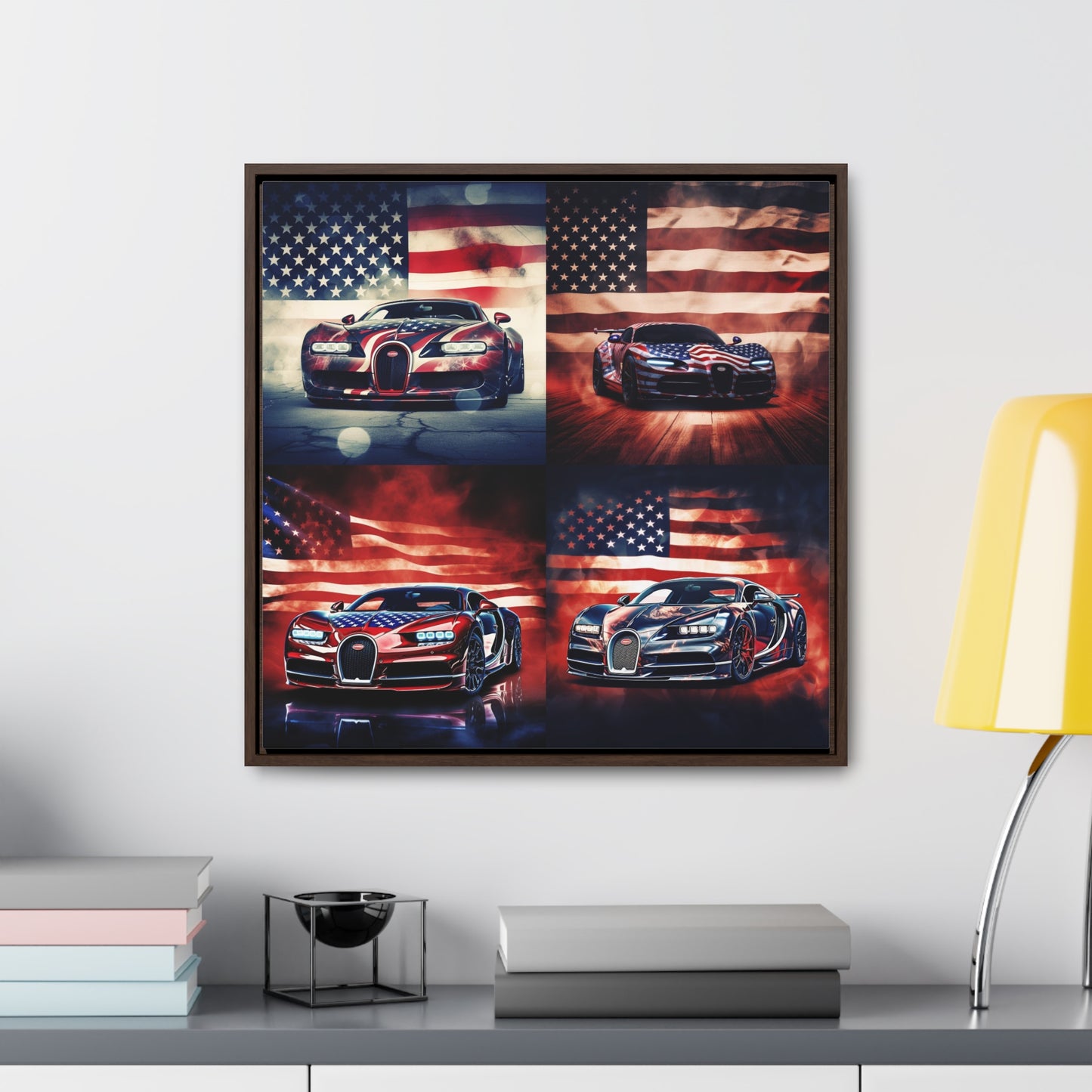 Gallery Canvas Wraps, Square Frame Abstract American Flag Background Bugatti 5