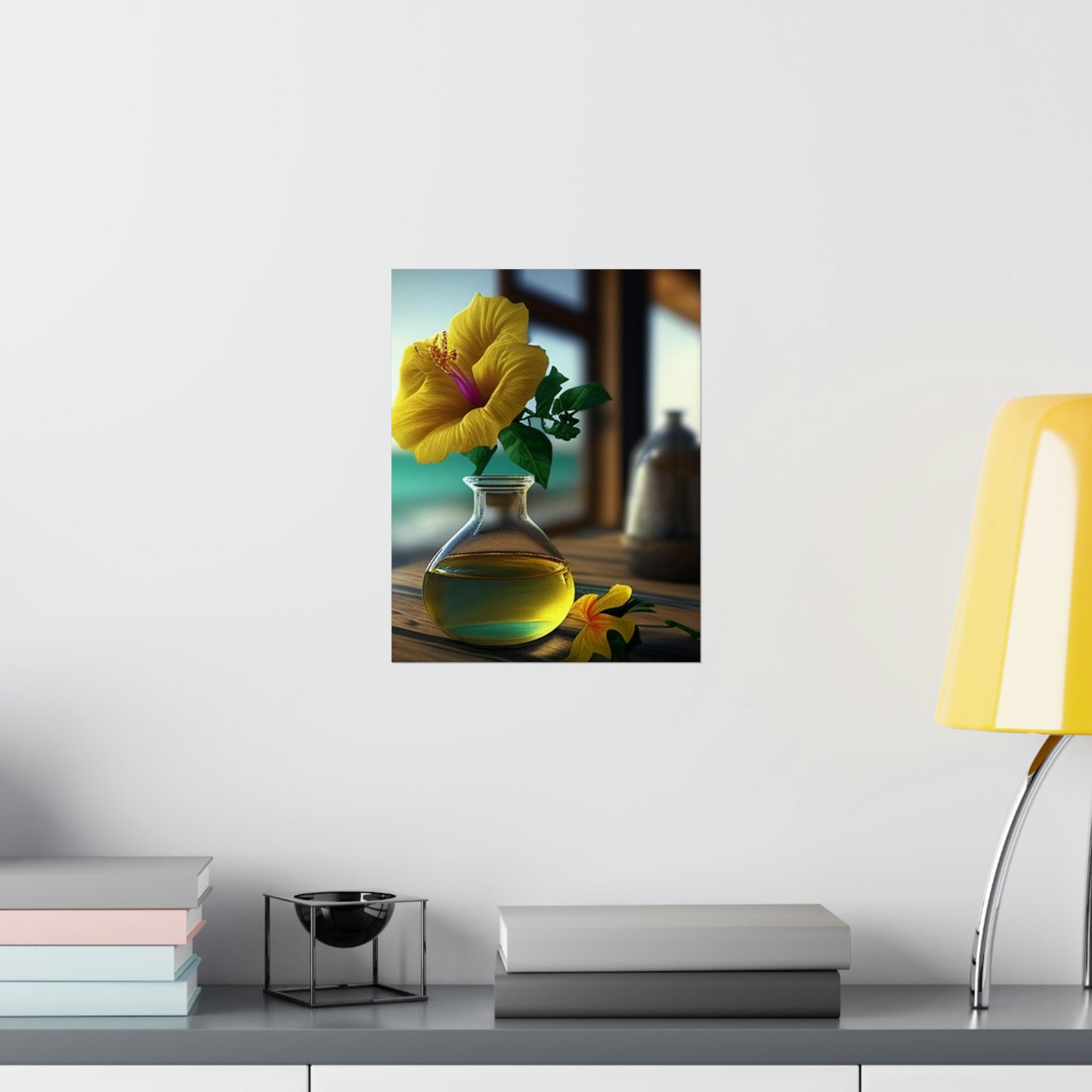 Premium Matte Vertical Posters Yellow Hibiscus Wood 1