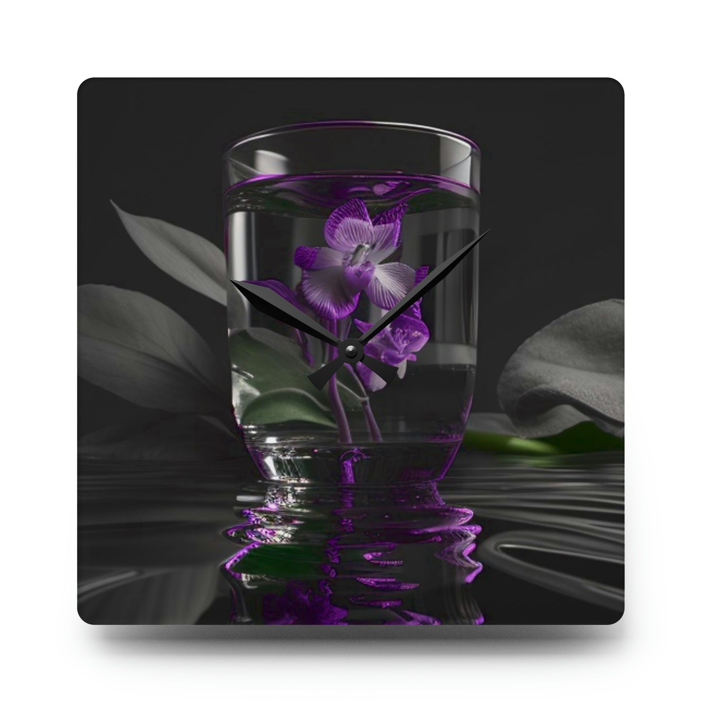 Acrylic Wall Clock Purple Orchid Glass vase 1