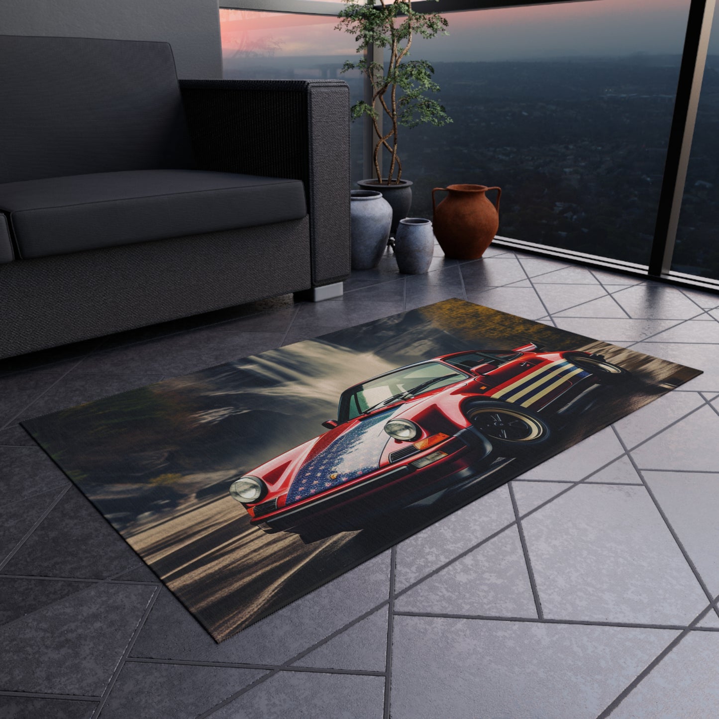 Outdoor Rug  American Flag Porsche Abstract 1