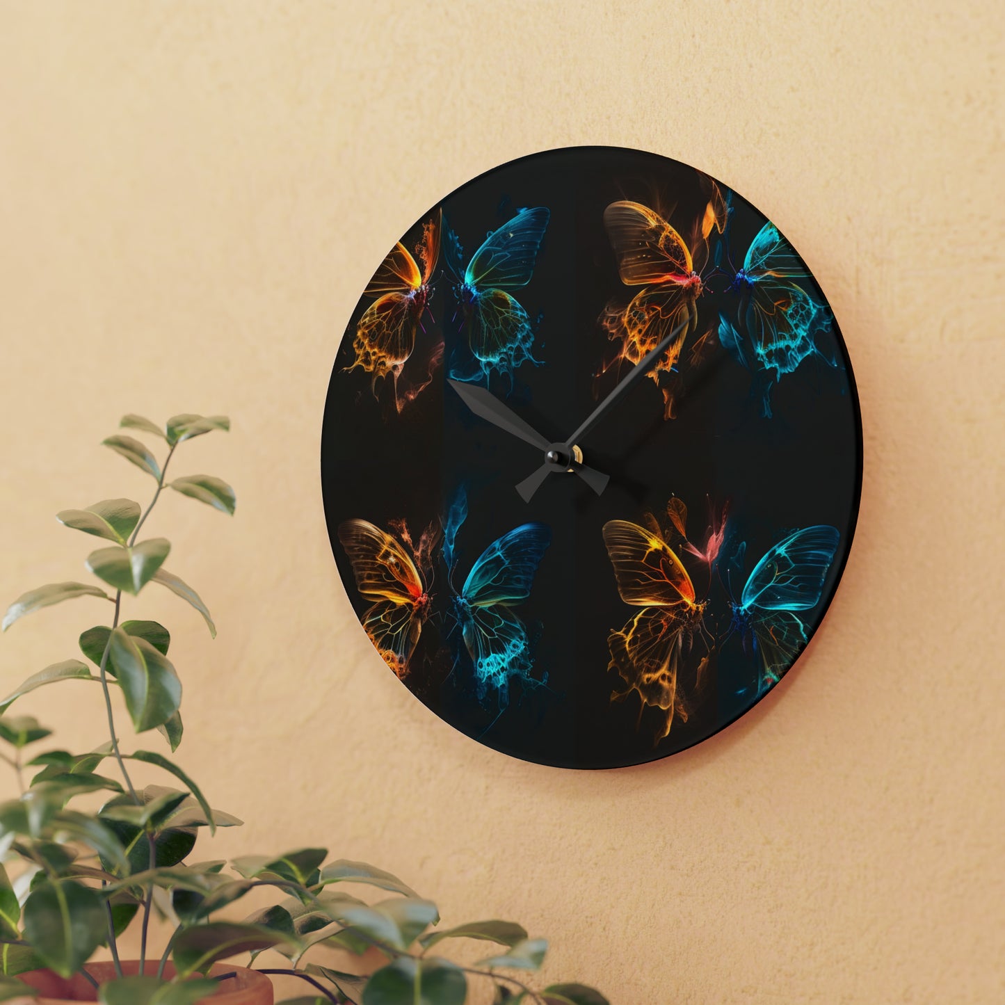 Acrylic Wall Clock Kiss Neon Butterfly 5